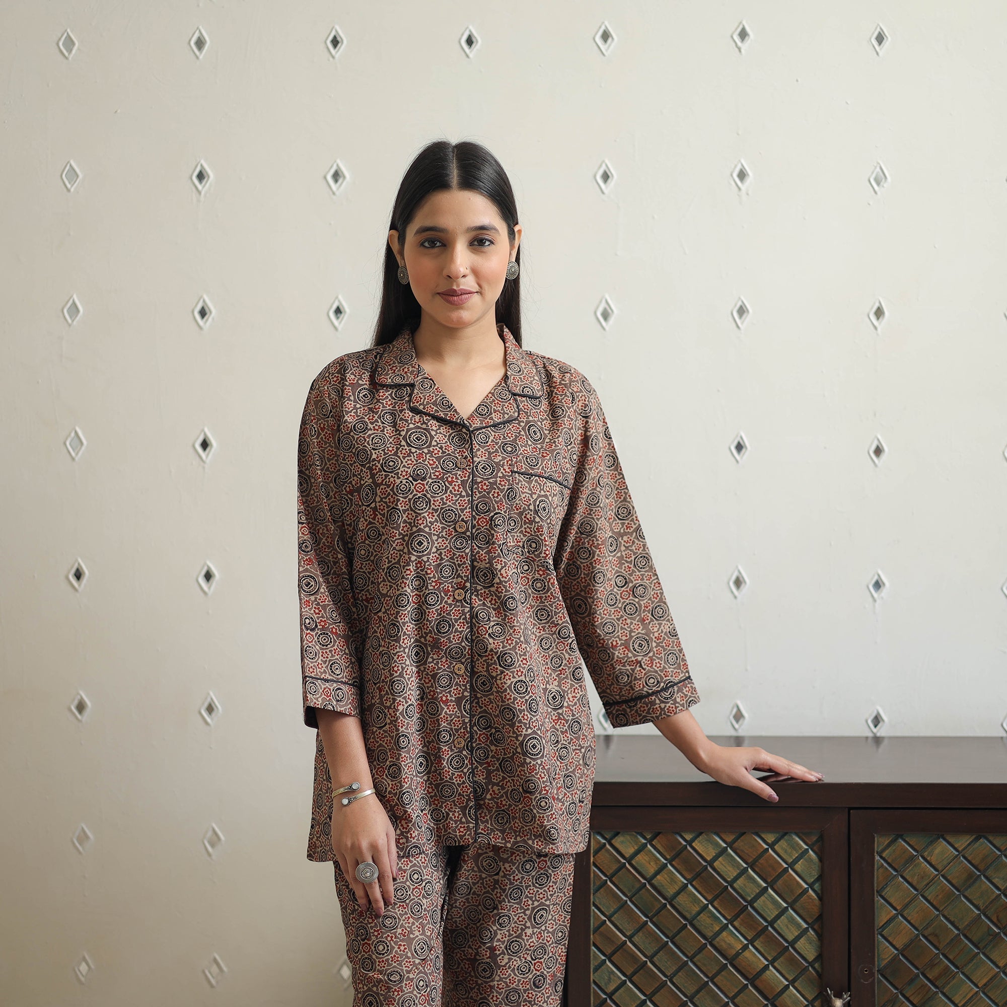 ITOKRI CASUALS Brown - Block Printed Cotton Ajrakh Night Suit Set 16