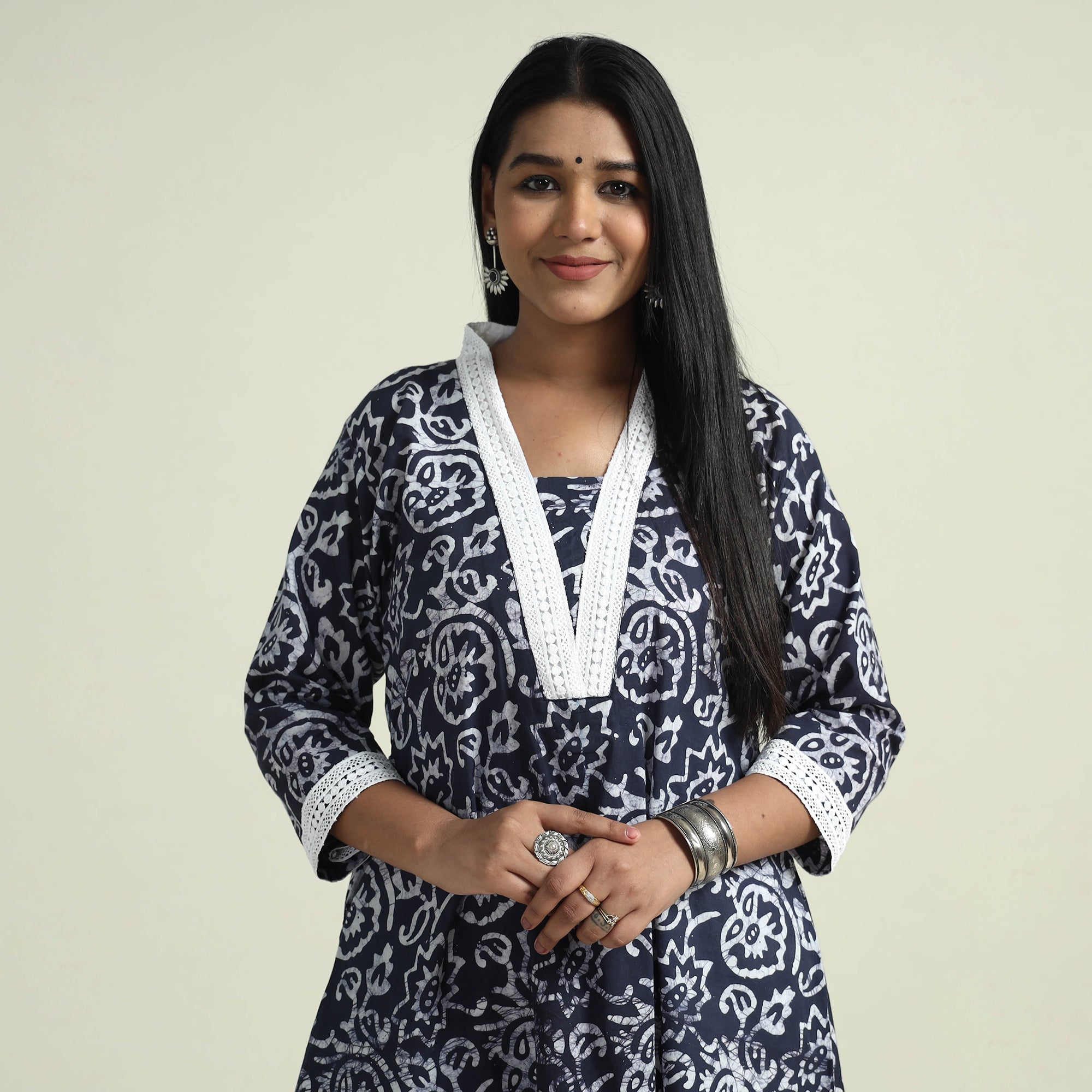 ITOKRI CASUALS Blue - Hand Batik Printed Cotton Kurta with Palazzo Set - view 3