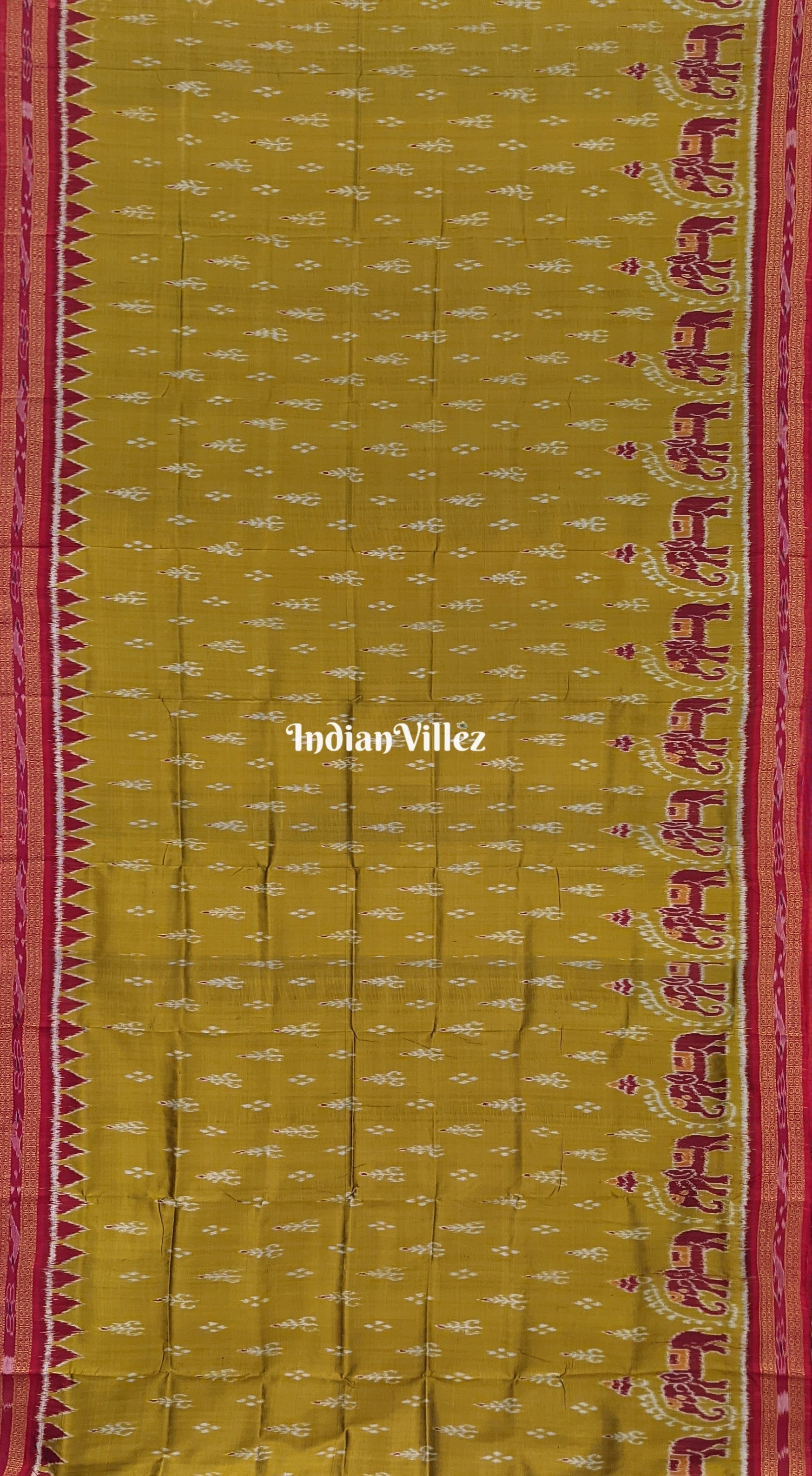 IndianVillèz Mehndi Green Elephant Mayur Chandrika Khandua Silk Saree - view 2