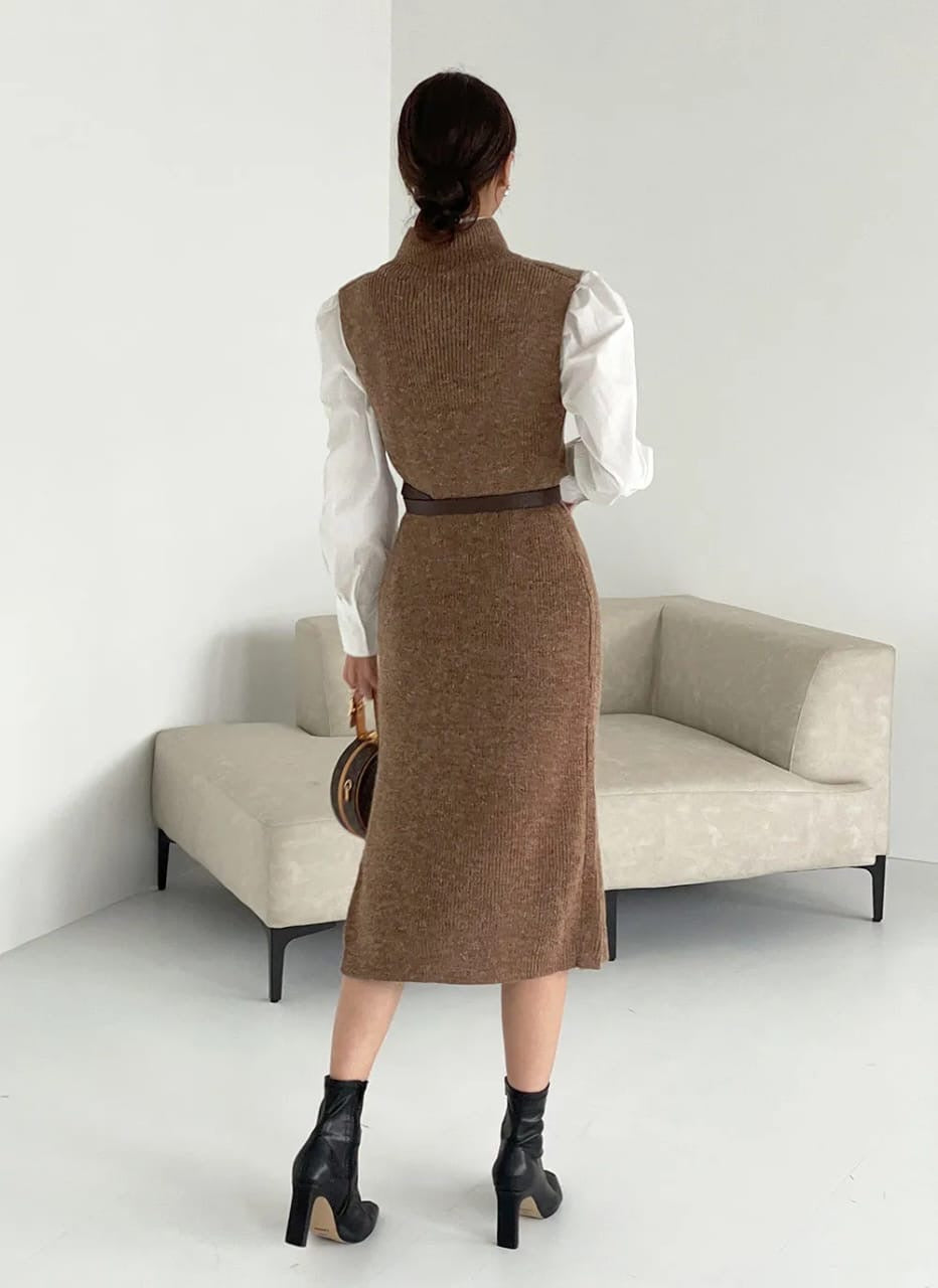 Alamode By Akanksha Rida Premium Winter Coord Set- Top with Dress and Belt - view 11