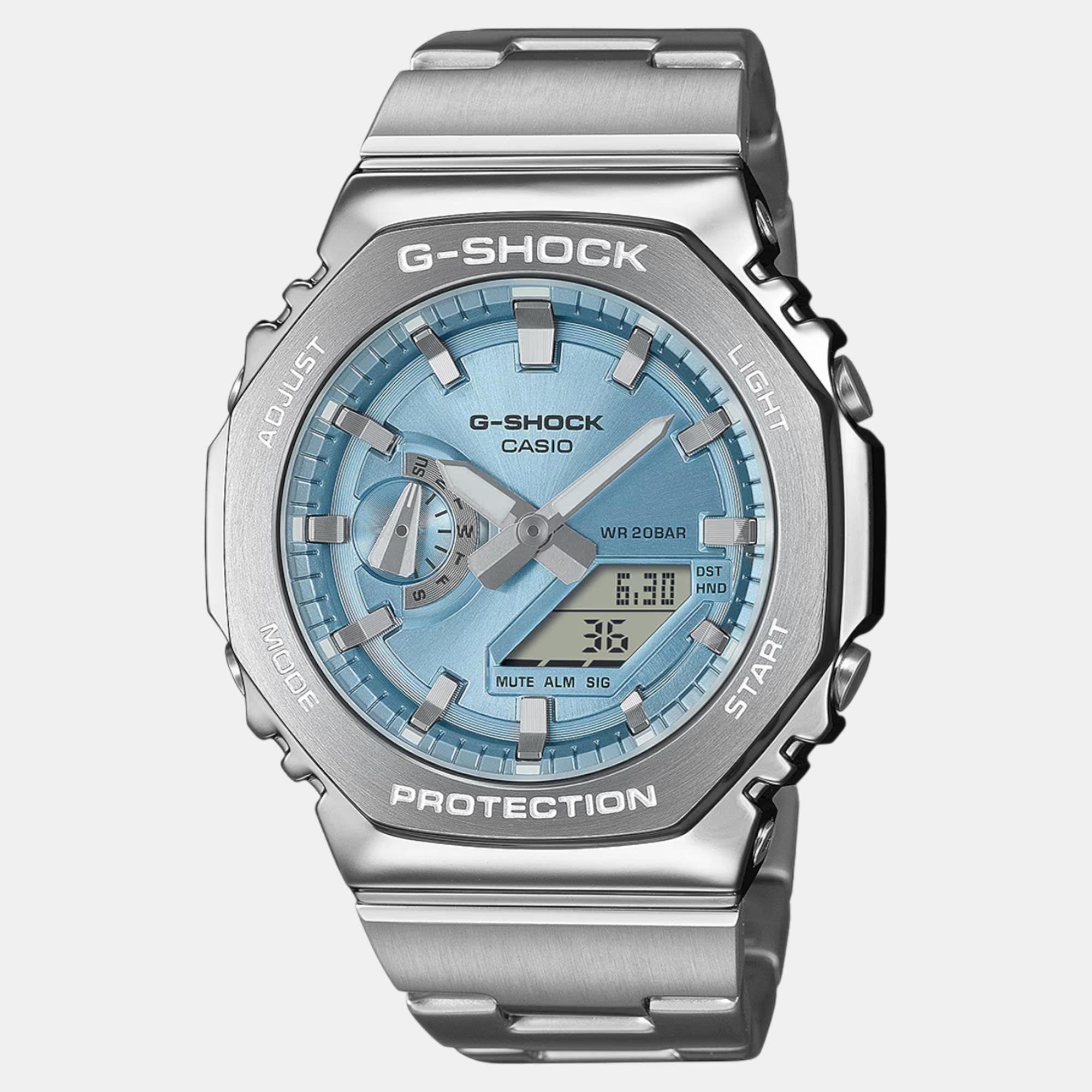 Casio G-Shock Men Quartz Light Blue Dial Analog-Digital Stainless Steel Watch G1613