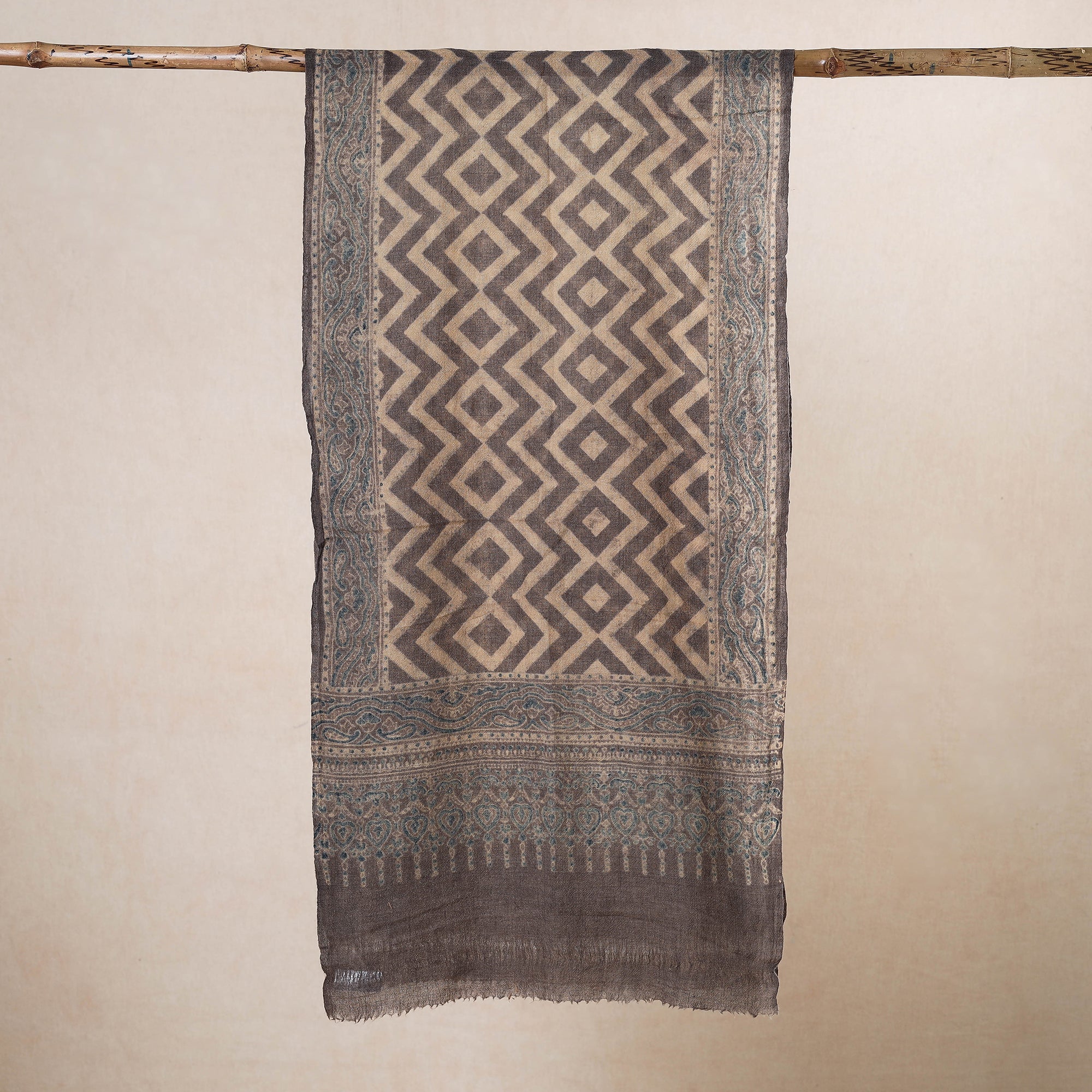 AJRAKH BY JABBAR KHATRI Brown - Ajrakh Hand Block Printed Pure Woolen Stole - view 2