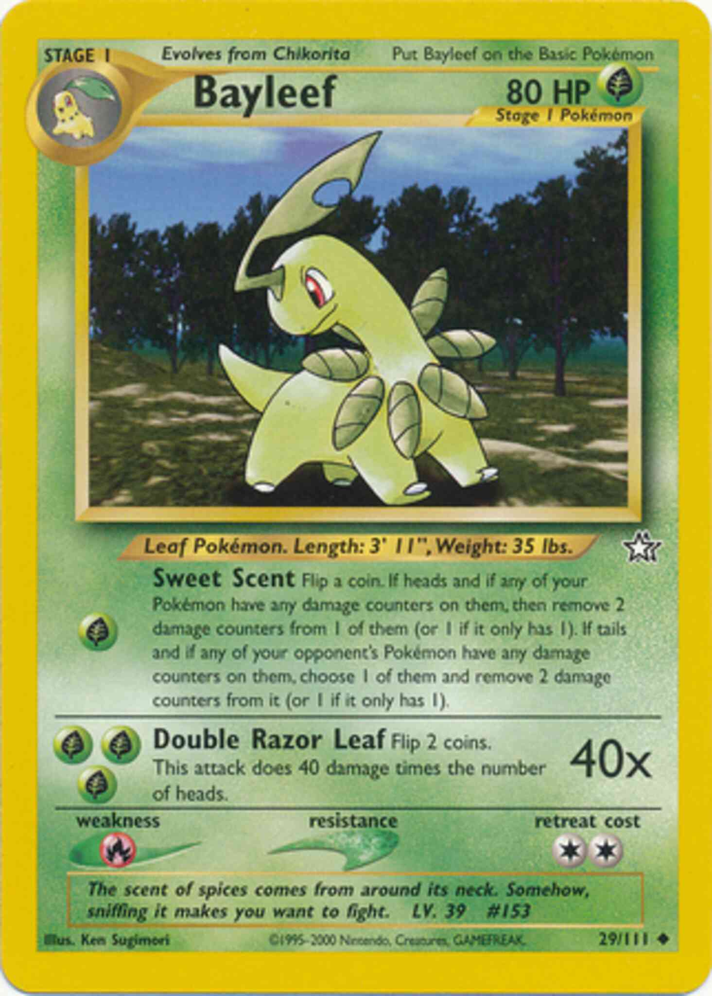 Unlimited neo1u-29 non-holo – Pokémon Bayleef - 29/111 - Uncommon - Unlimited [neo1U-29] [Non-Holo]
