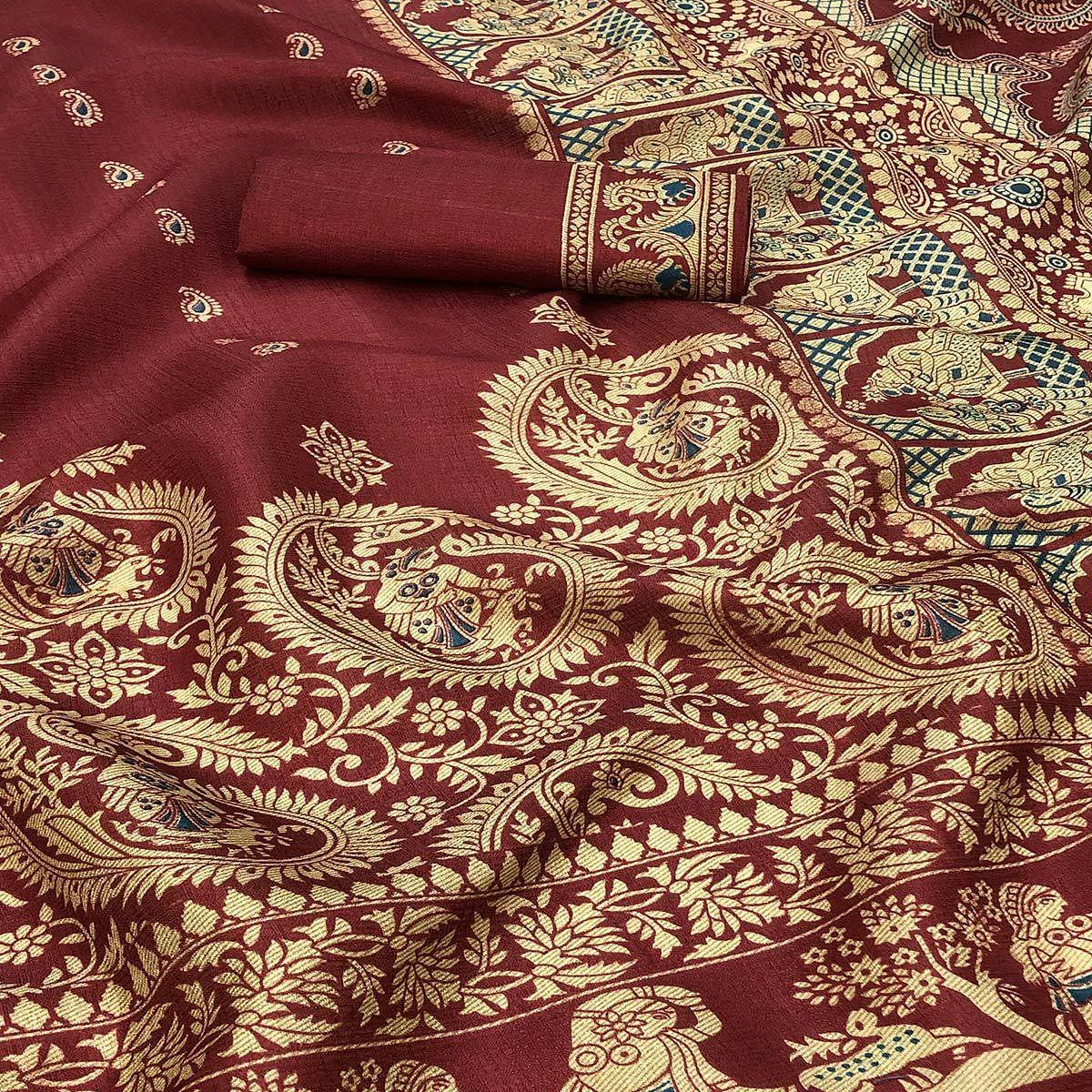 Peachmode Engrossing Red Colored Festive Wear Printed Art Silk Saree - view 3