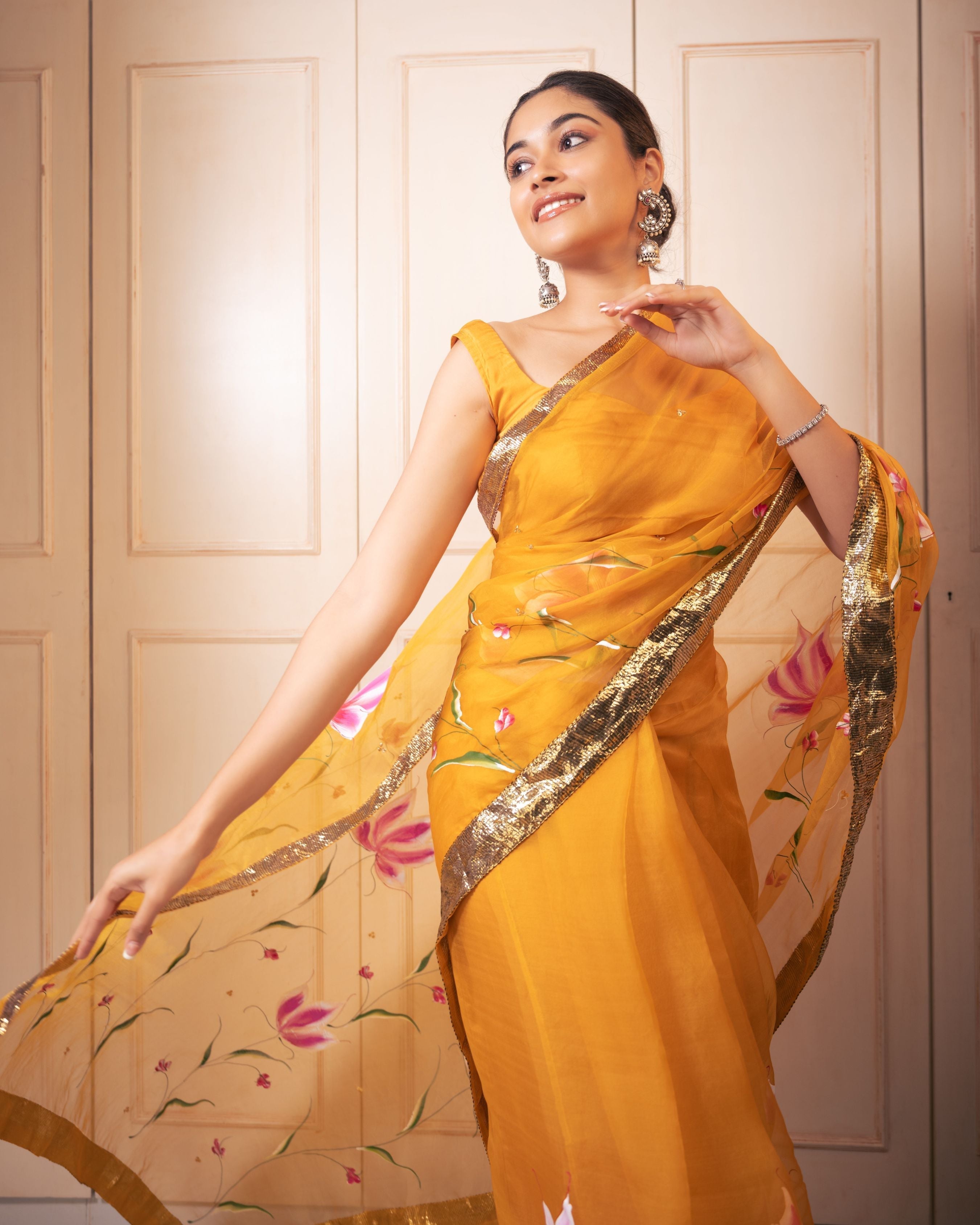 Aachho Surya Handpainted Gota Pure Organza Saree - view 7