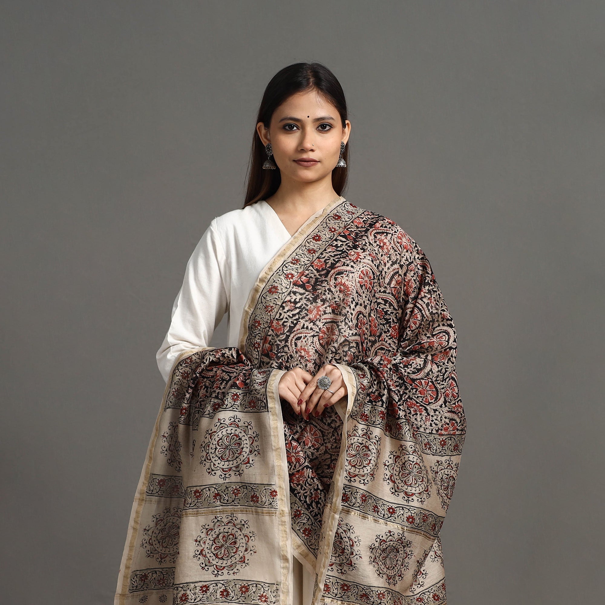 SOUTH KARGHA Black - Pedana Block Print Chanderi Silk Kalamkari Dupatta 06 - view 3