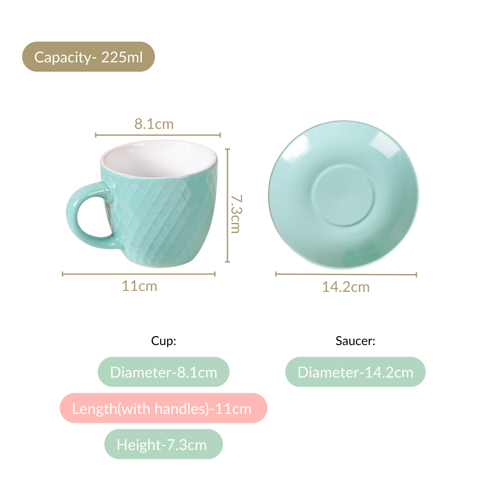 Nestasia Tara Tea Cup And Saucer Set Of 6 Mint 225ml - view 4