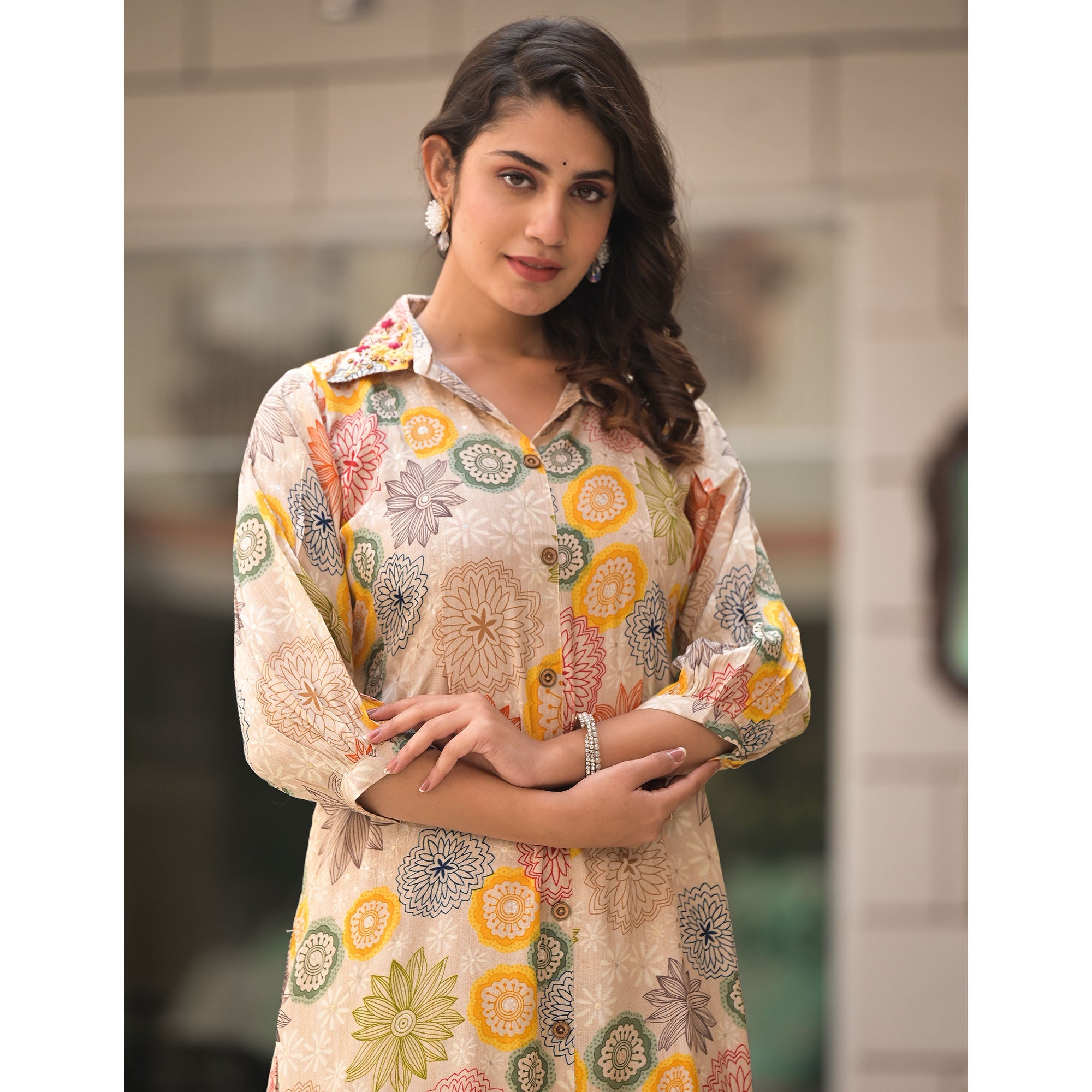 Peachmode Multicolor Floral Printed Muslin A-line Kurti Dress - view 3
