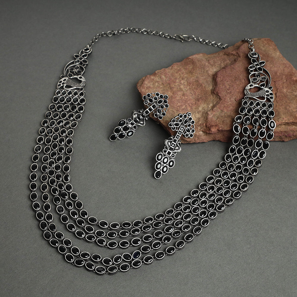 WHITE RIVER STORIES Antique Finish Oxidised White Metal Necklace Set