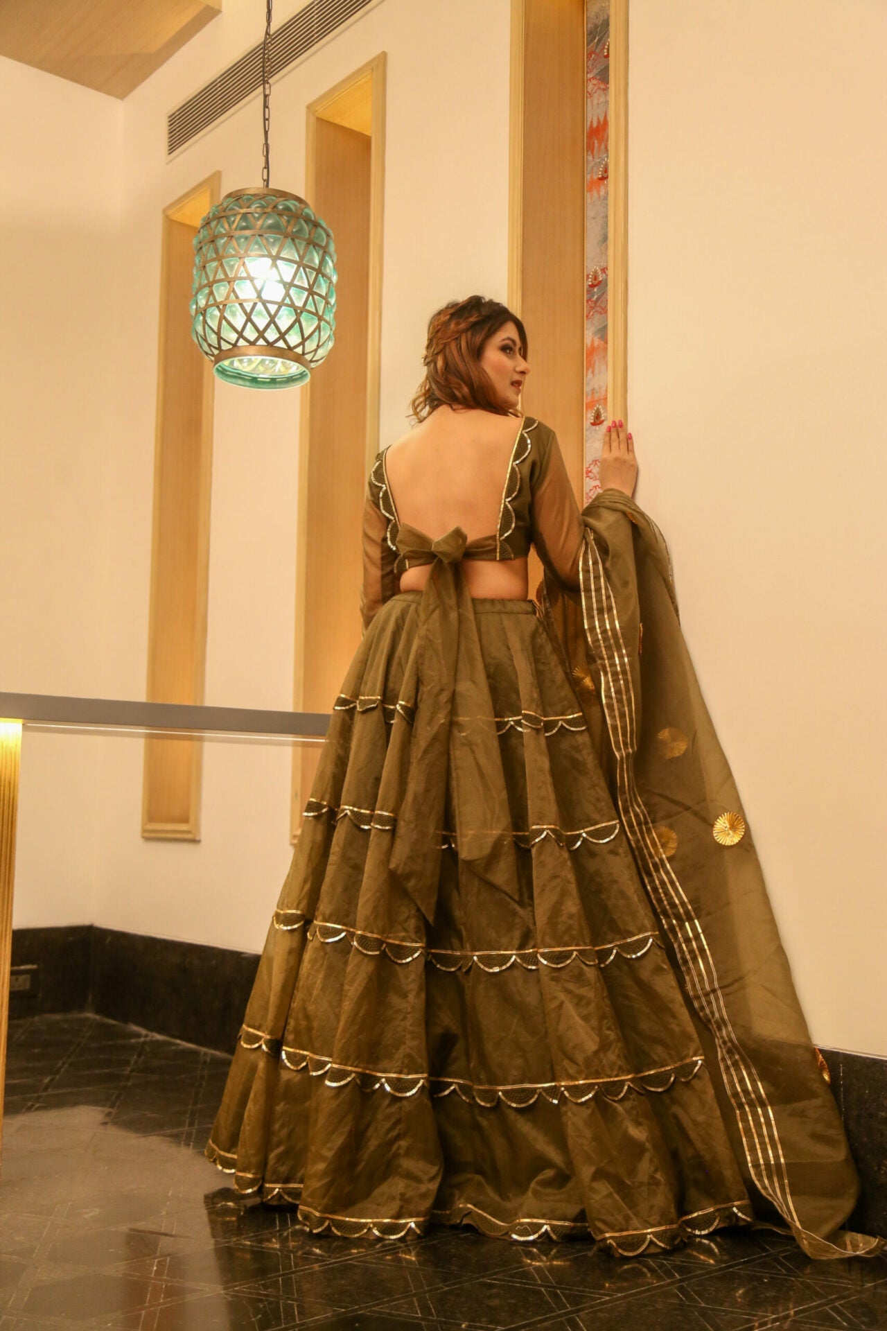 Idaho-o brown organza lehenga choli set – Women's - view 3