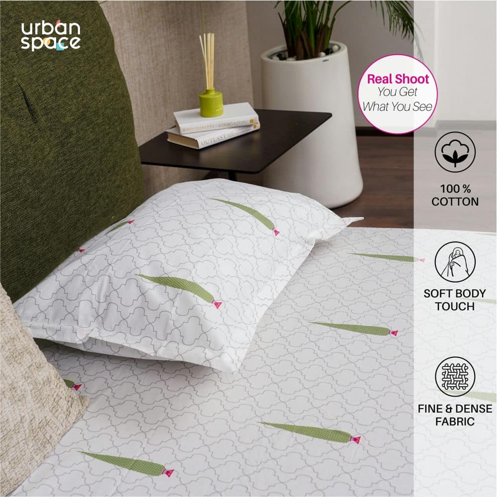 Urban Space -Home Furnishing Store Regal Collection - Breathable 200 TC 100% Pure Cotton Single Bedsheet with Pillow Cover, Pinewood Grey Green - view 2