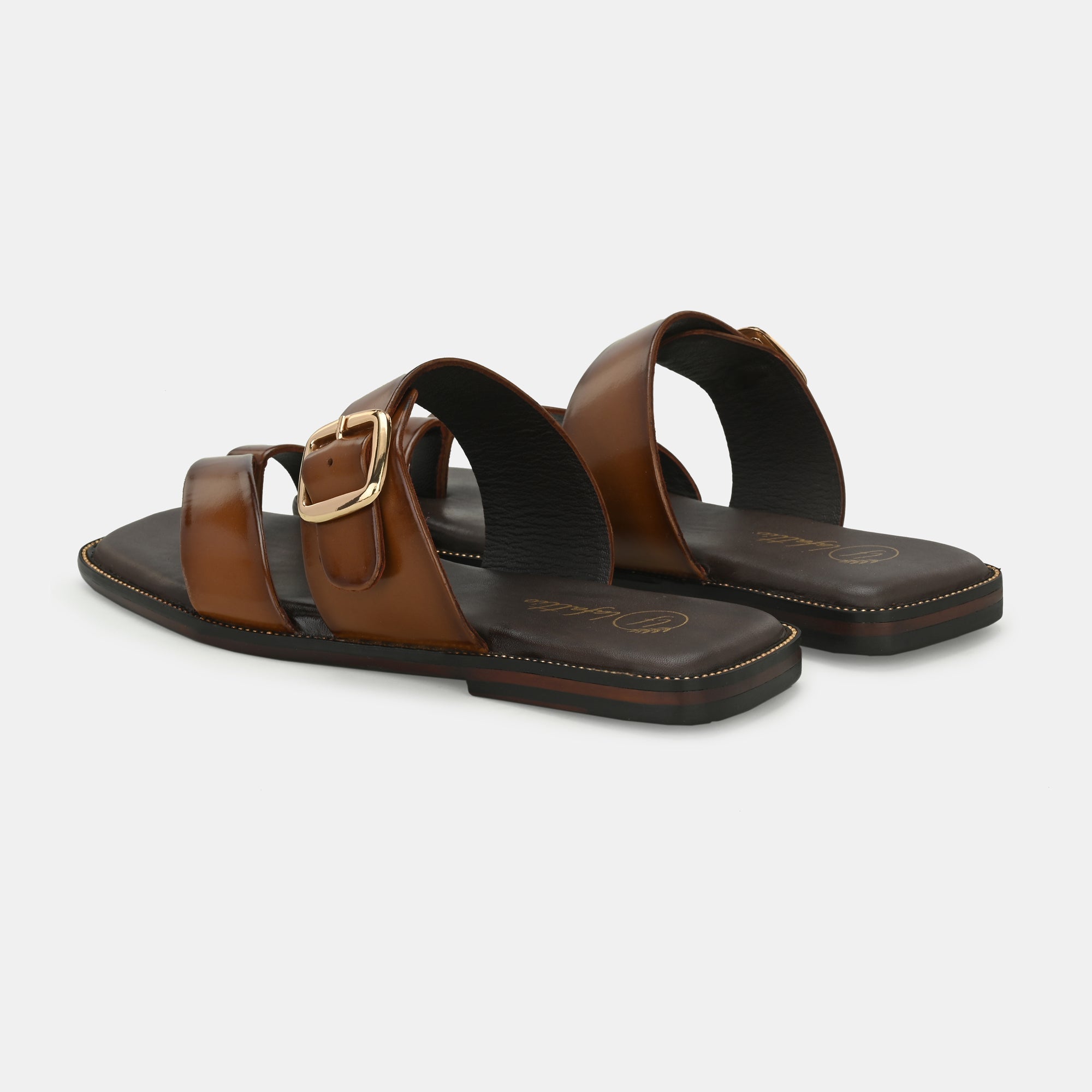 Tan Buckled Slippers By Lafattio - view 2