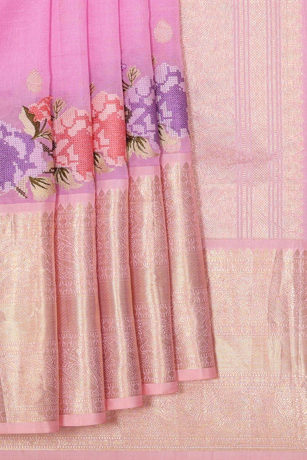 Kalanjali Kanchi Kora Lavender Pink Brocade Saree