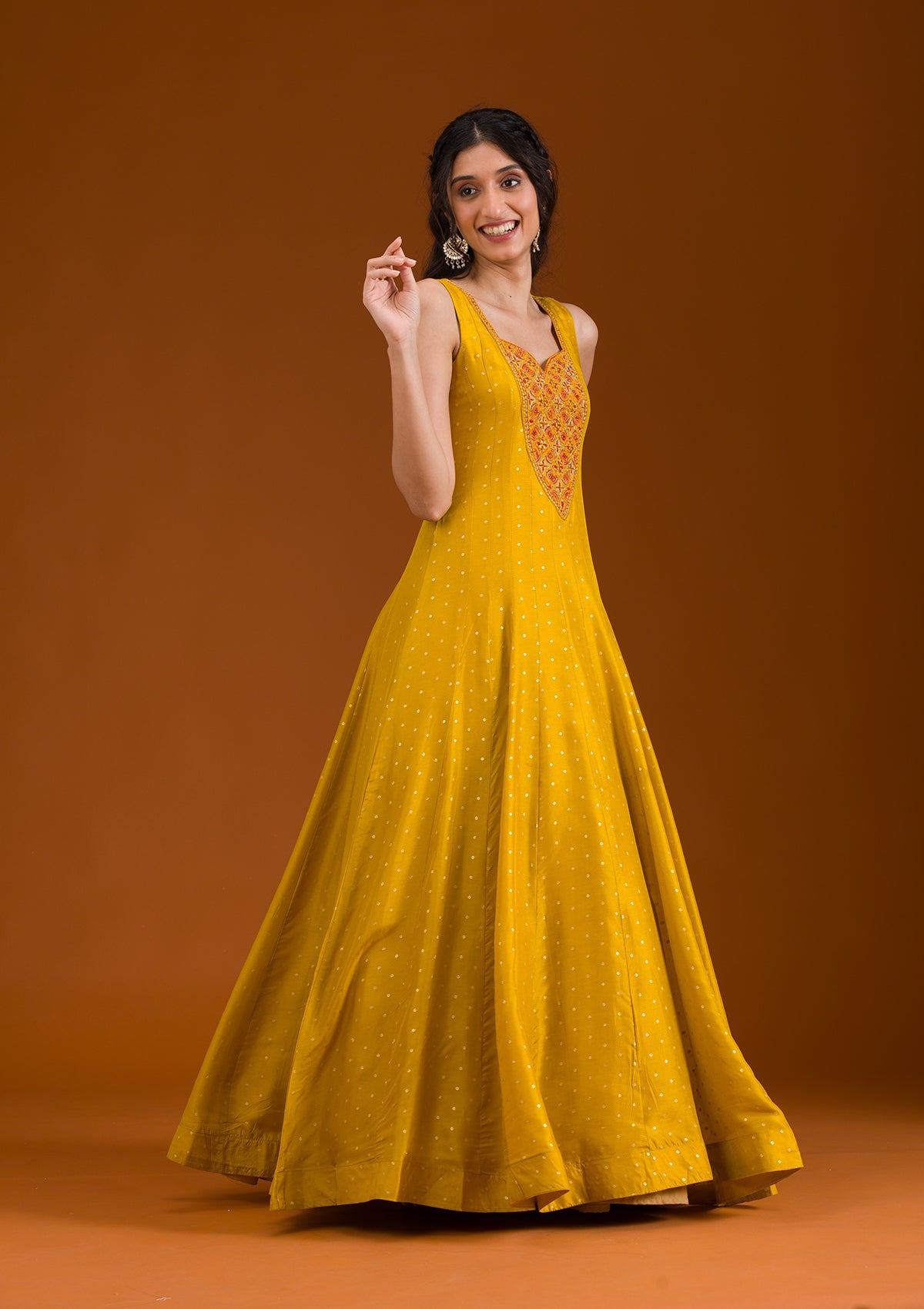 Koskii Mustard Threadwork Georgette Readymade Salwar Suit - view 6