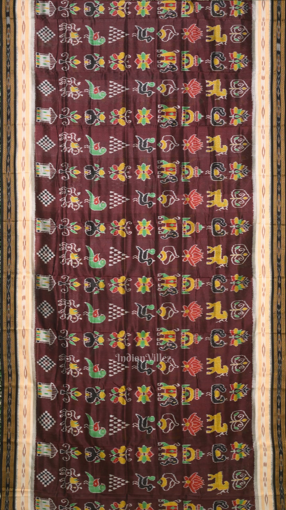 IndianVillèz Chocolate Brown Nabakothi Odisha Ikat Khandua Silk Saree - view 3