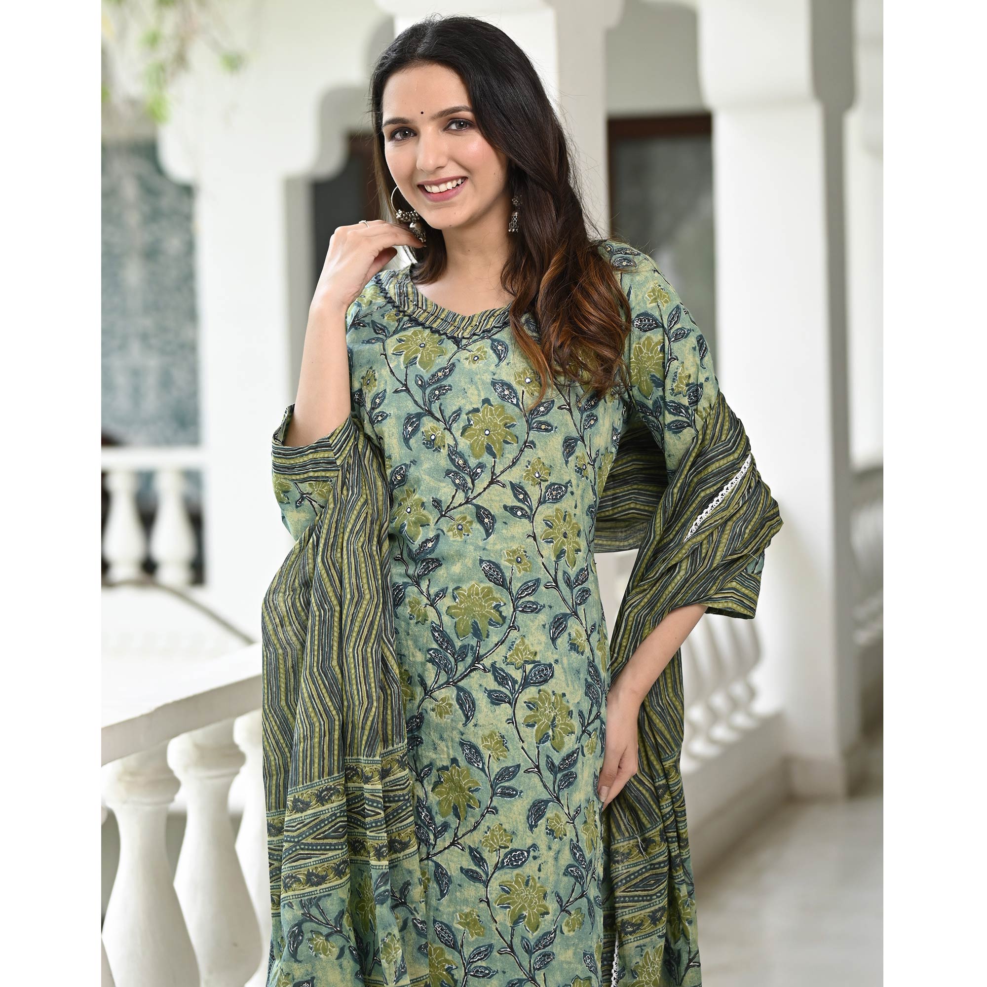 BlackTree green-floral-printed-pure-cotton-suit-5 - view 7