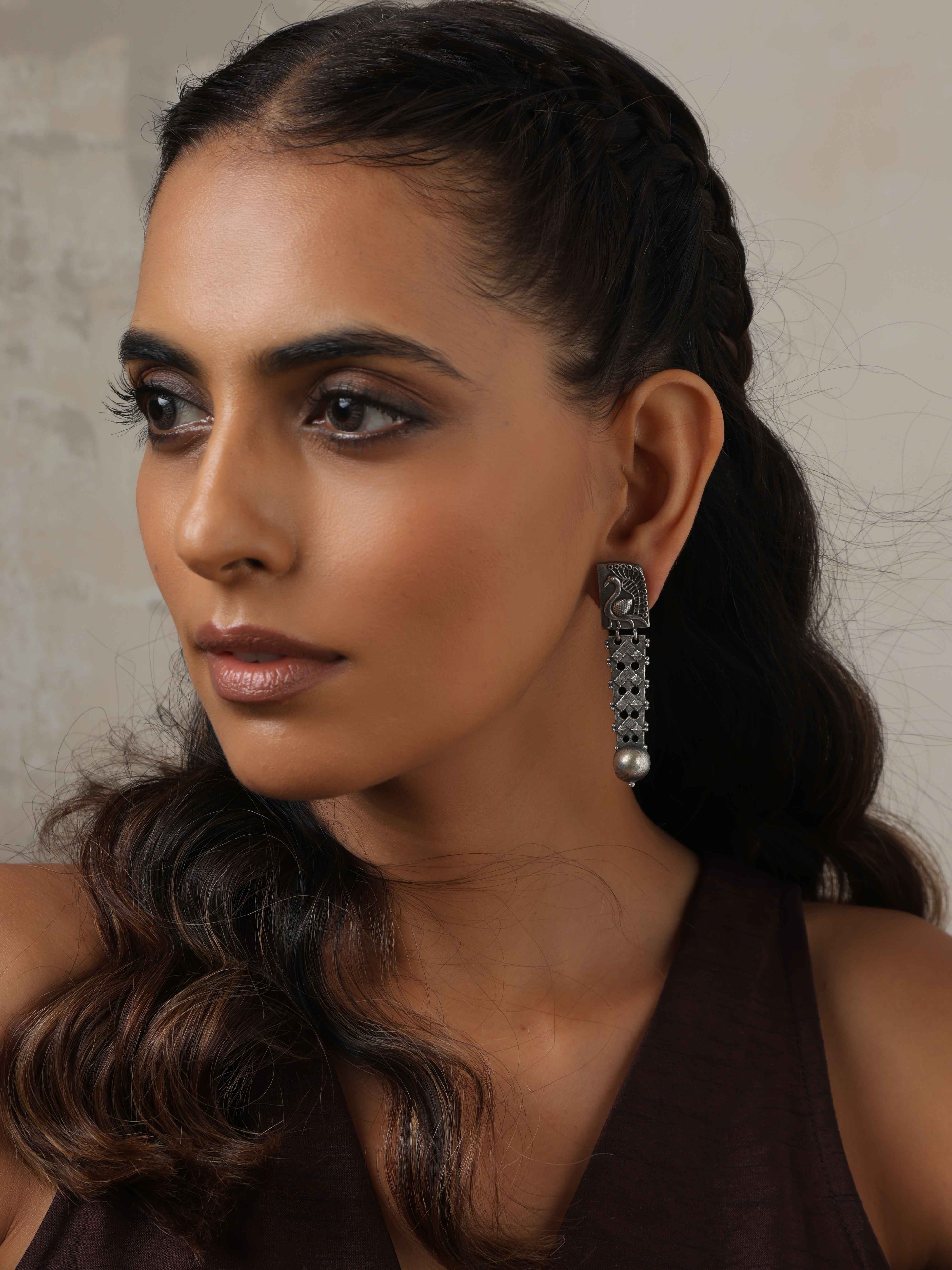 trueBrowns Silver Tone Flamingo Dangle Earrings - view 4
