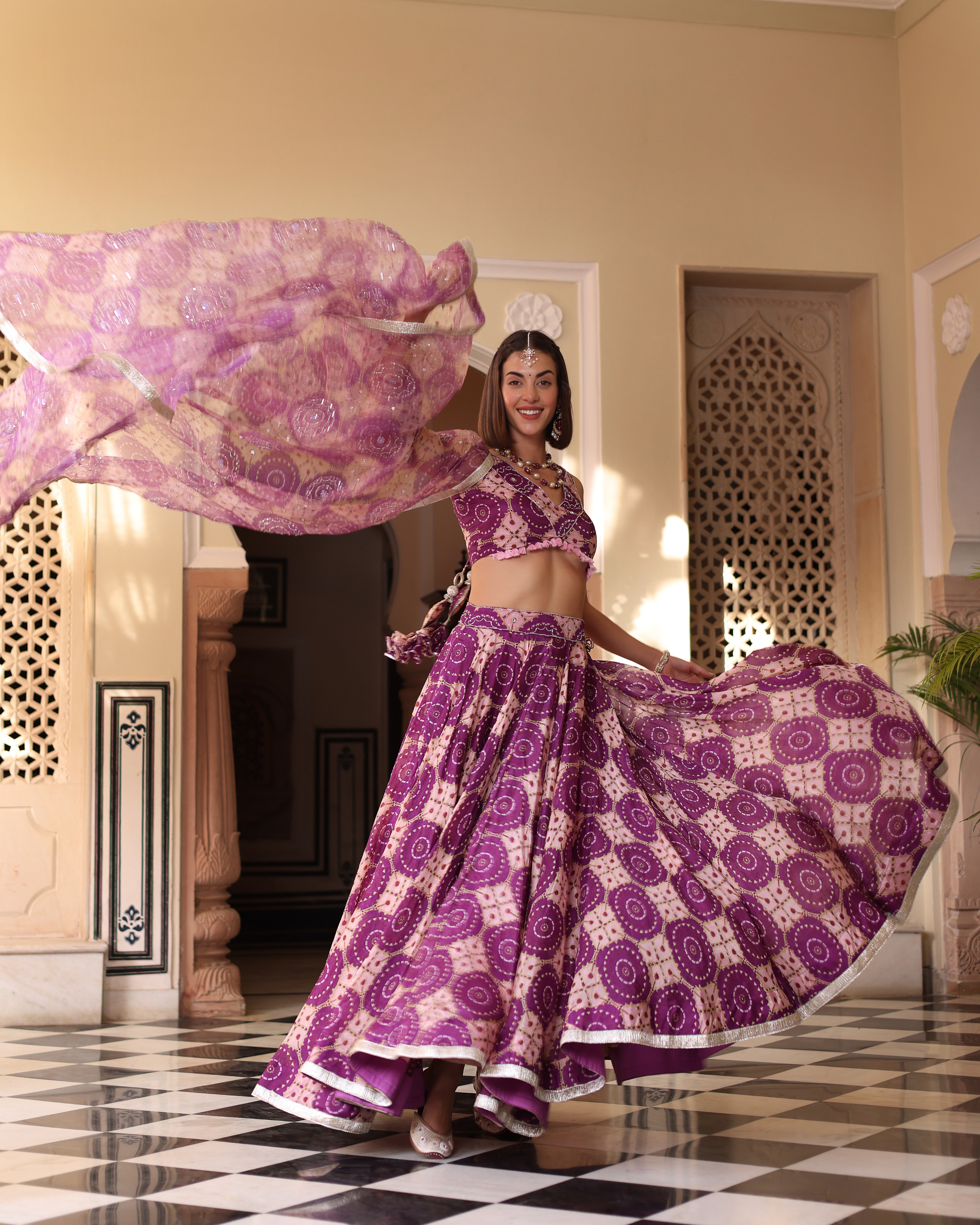 Aachho Lavender Printed Satin Lehenga Set – Women's - view 8