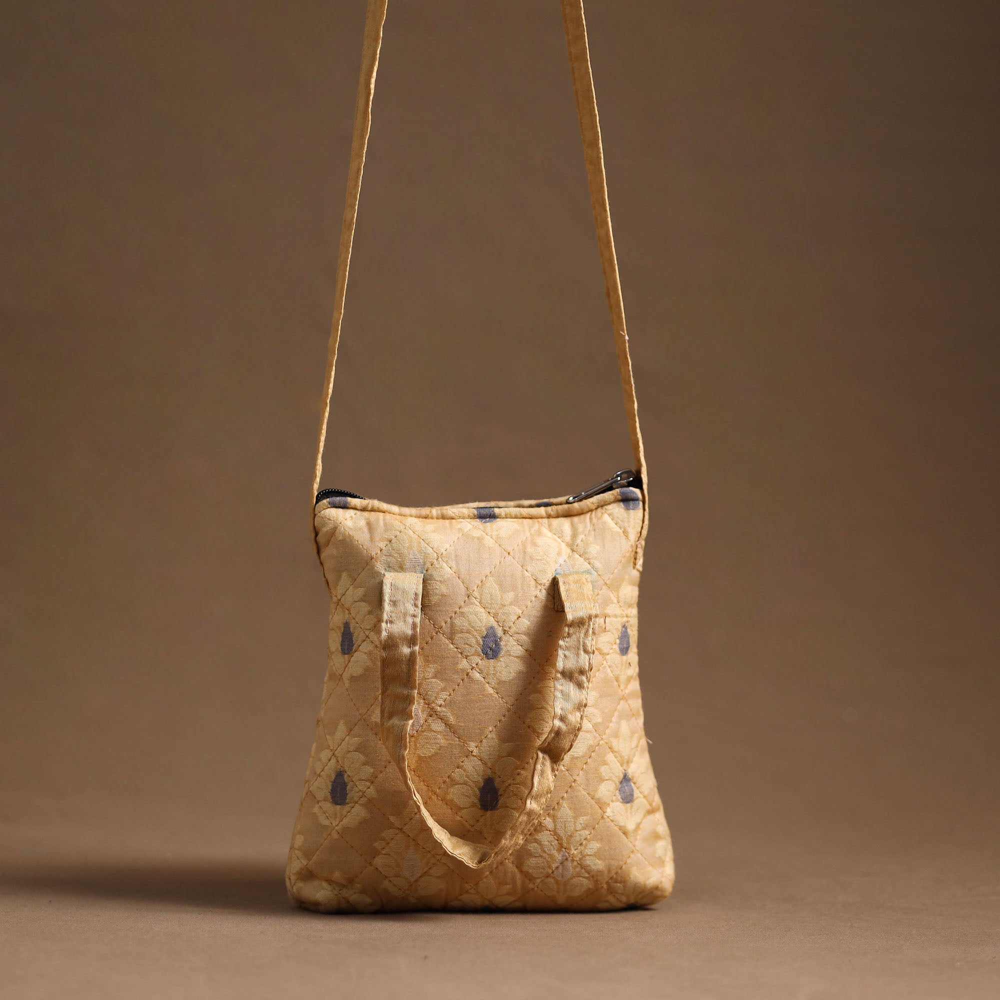 NOORI BAZAR Beige- Handcrafted Quilted Silk Sling Bag 22