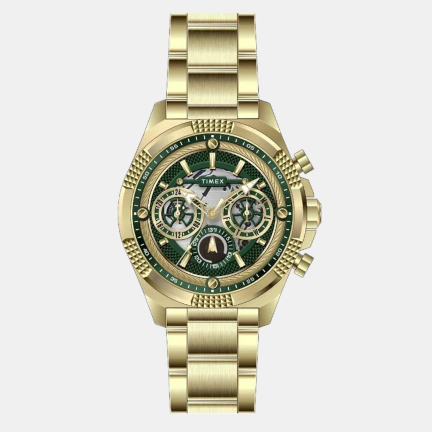 Timex Fashion Men Quartz Green Dial Multi-Function Stainless Steel Watch TWEG27700