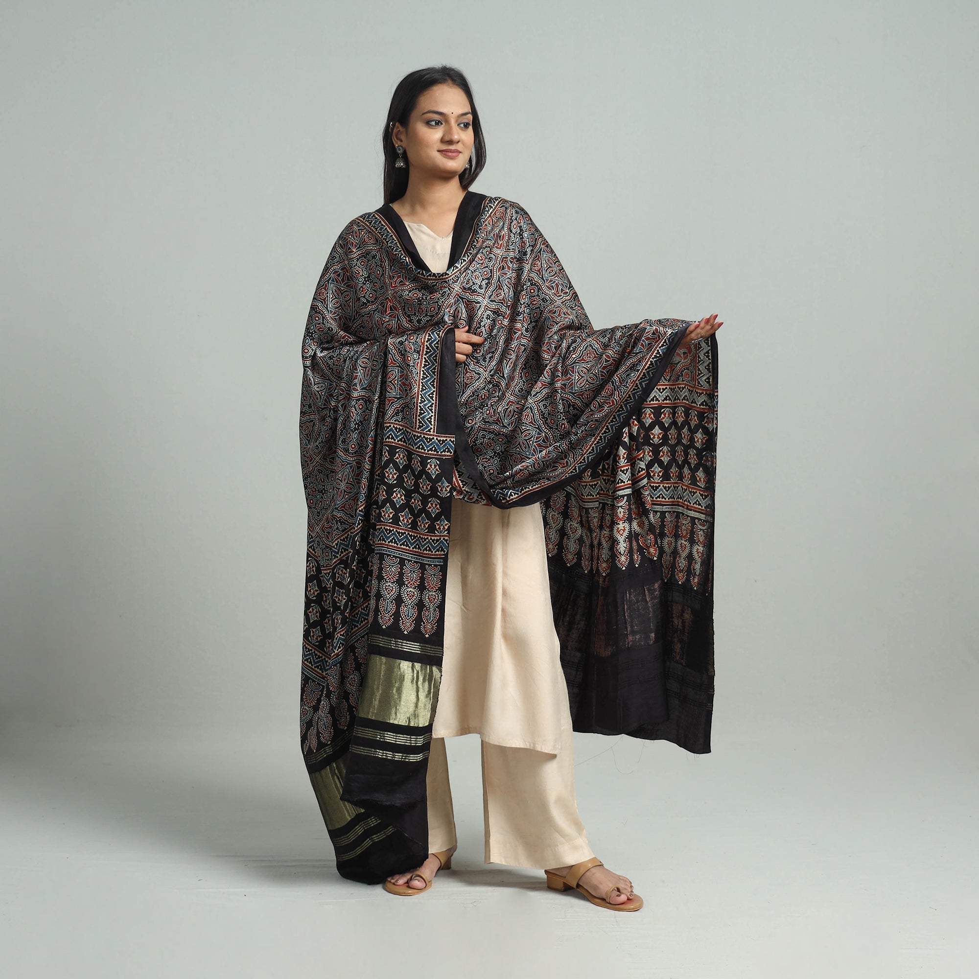 KACHCHH JI CHHAAP Black - Modal Silk Block Print Ajrakh Dupatta 76 - view 2