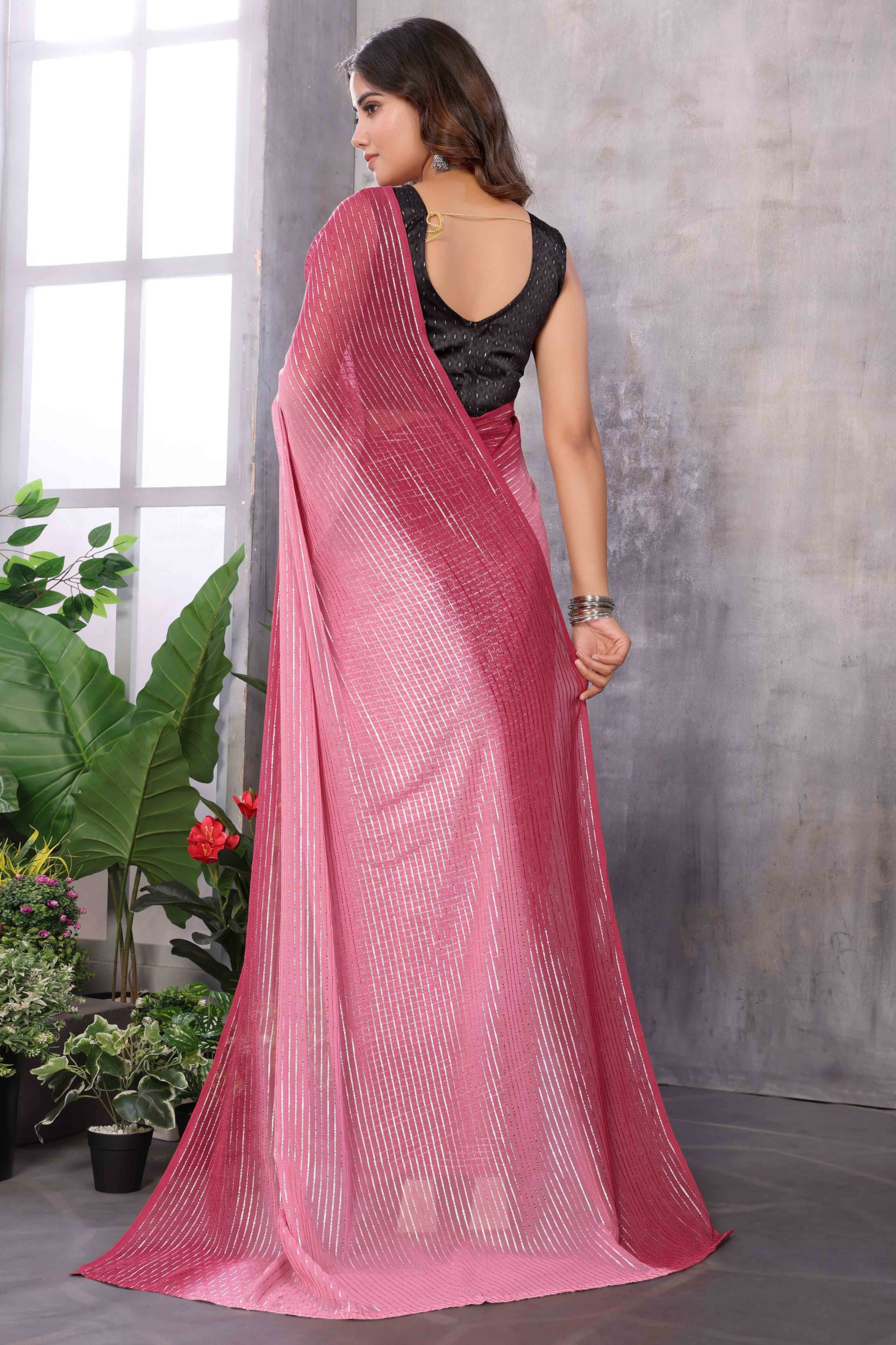 Peachmode Maroon Striped Zari Woven Art Silk Ready To Wear Saree - view 5