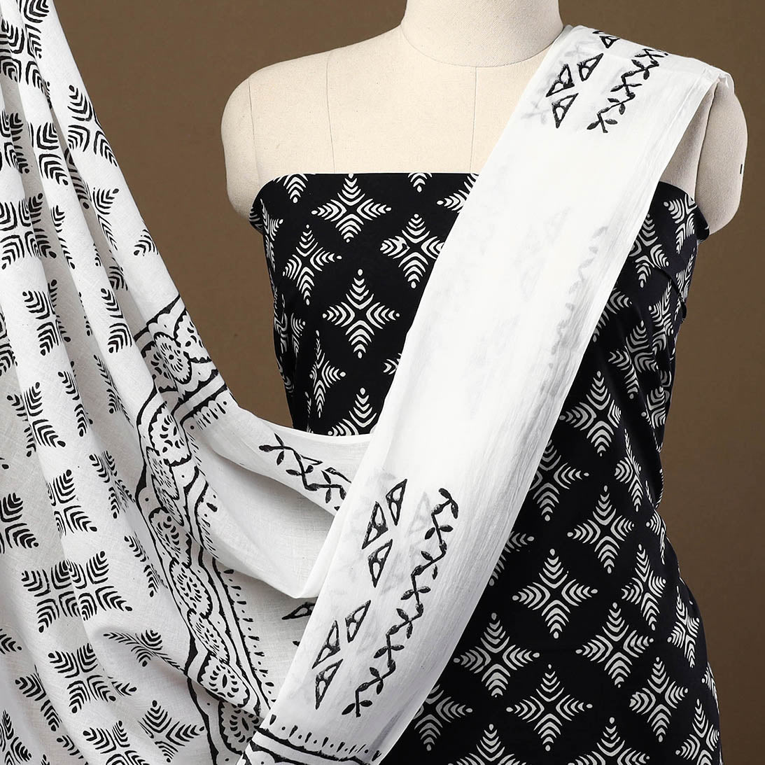 ARTISAN HAND BLOCK PRINTS Black - 3pc Sanganeri Block Print Cotton Dress Material 13 - view 3