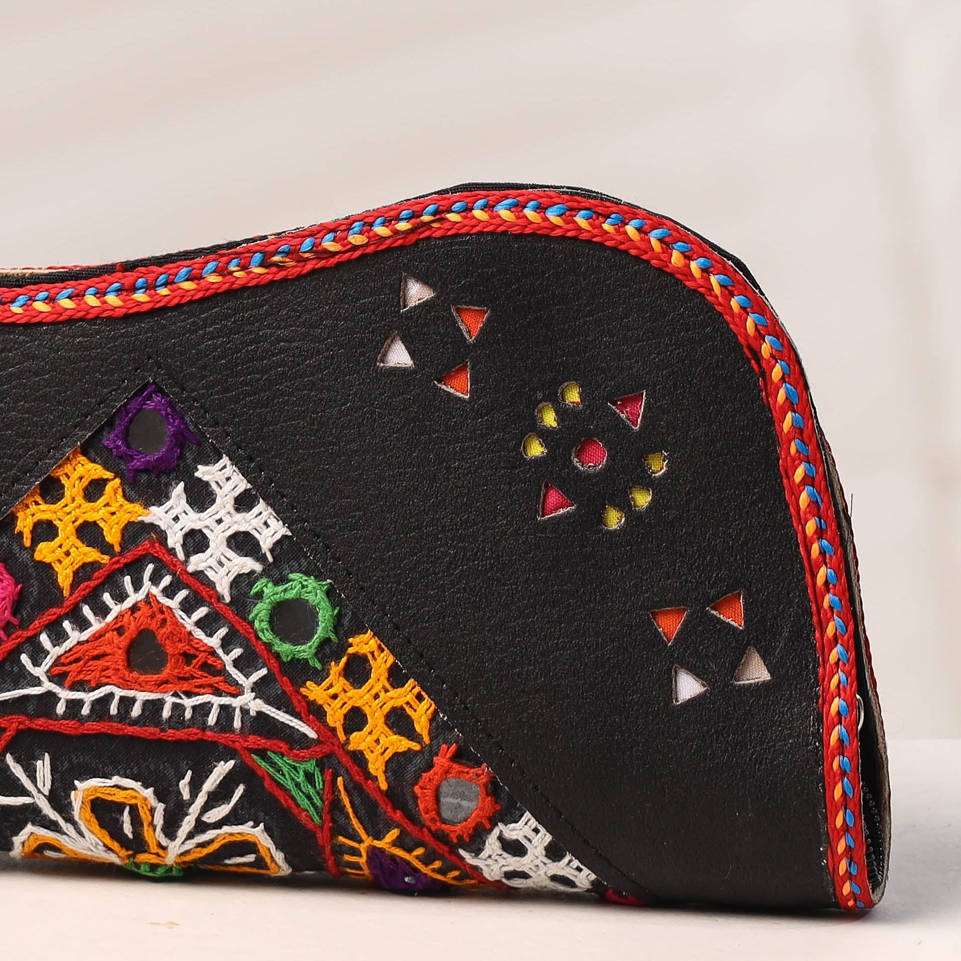 KACHCHH JI CHHAAP Black - Handcrafted Kutch Embroidery Leather Clutch / Wallet - view 2