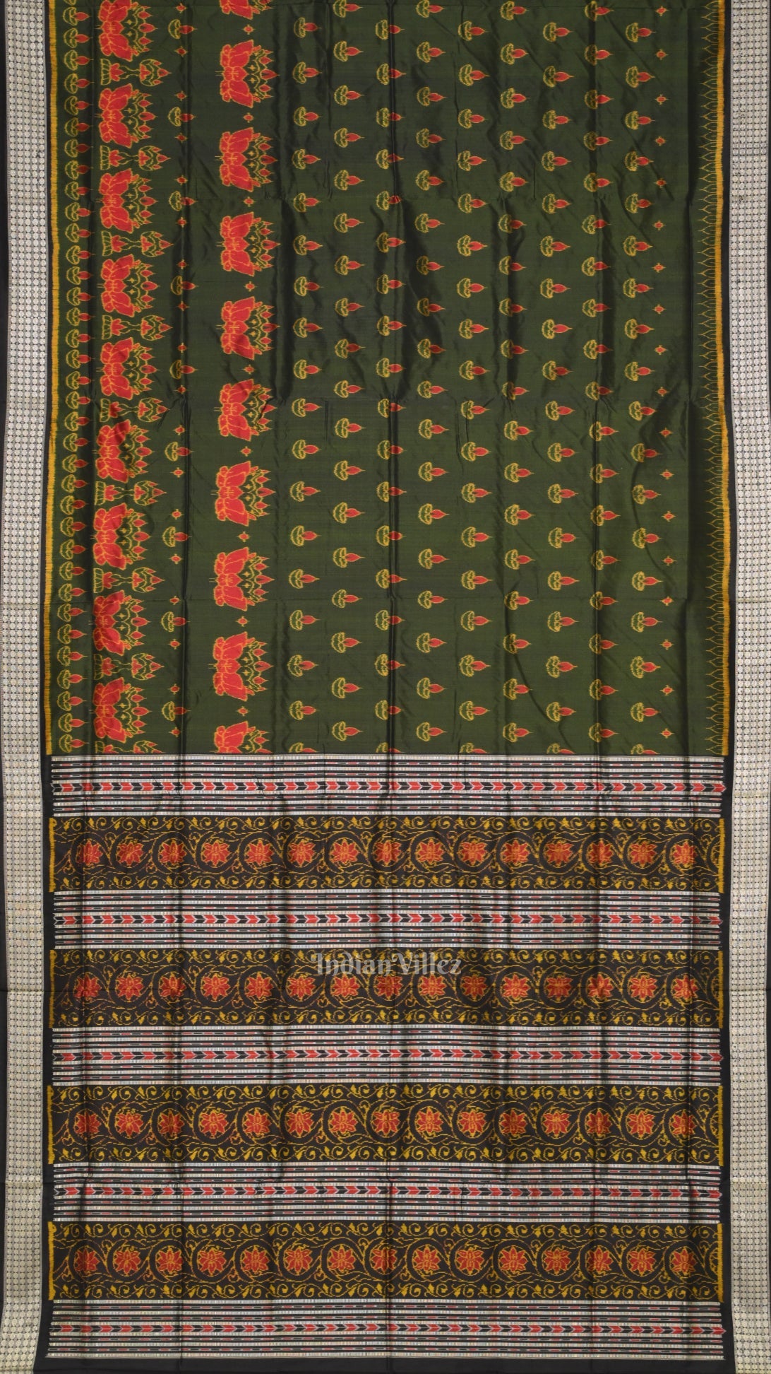 IndianVillèz Moss Green Diwali Theme Odisha Handloom Sambalpuri Silk Saree