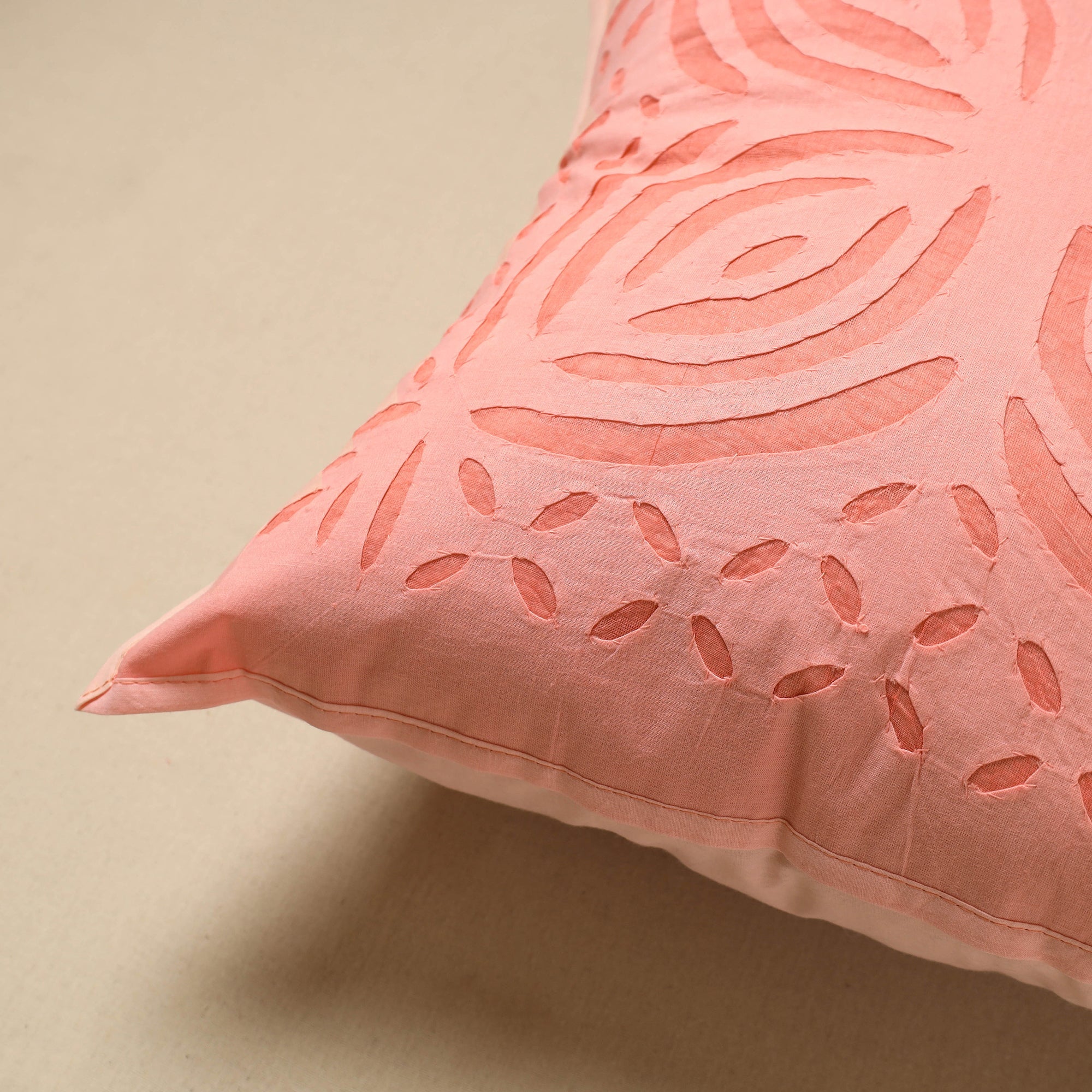 SHADES OF MARUDHARA Peach - Cut Work Cotton Applique Cushion Cover (16 x 16 in) 11 - view 2