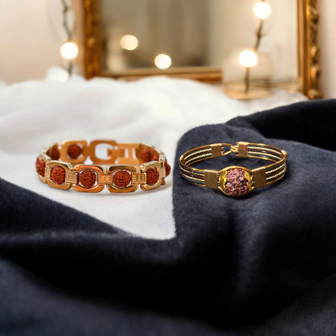 Soultheory Copper Rudraksha Bracelet +Gold-Plated-Bracelet (Combo)
