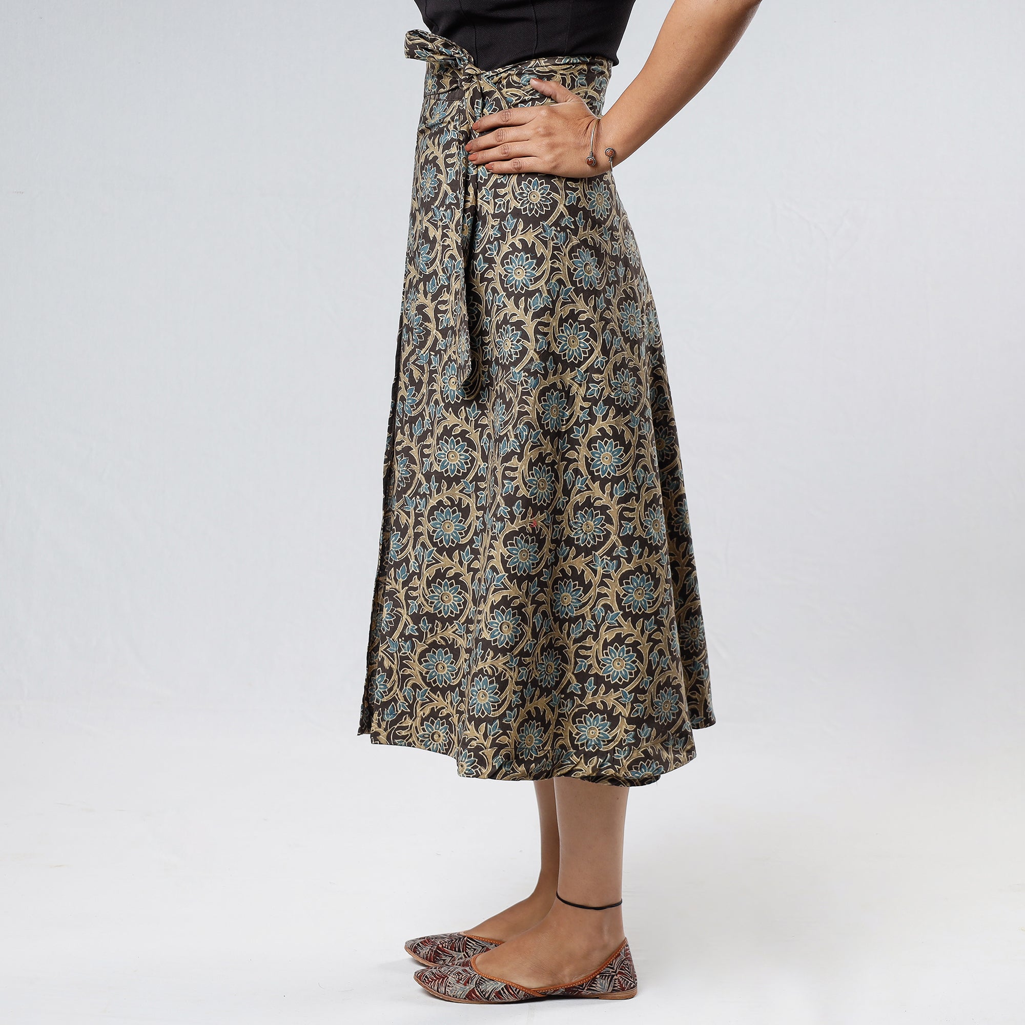 NOORI BAZAR Brown - Ajrakh Block Printed Cotton Wrap Around Skirt - view 4