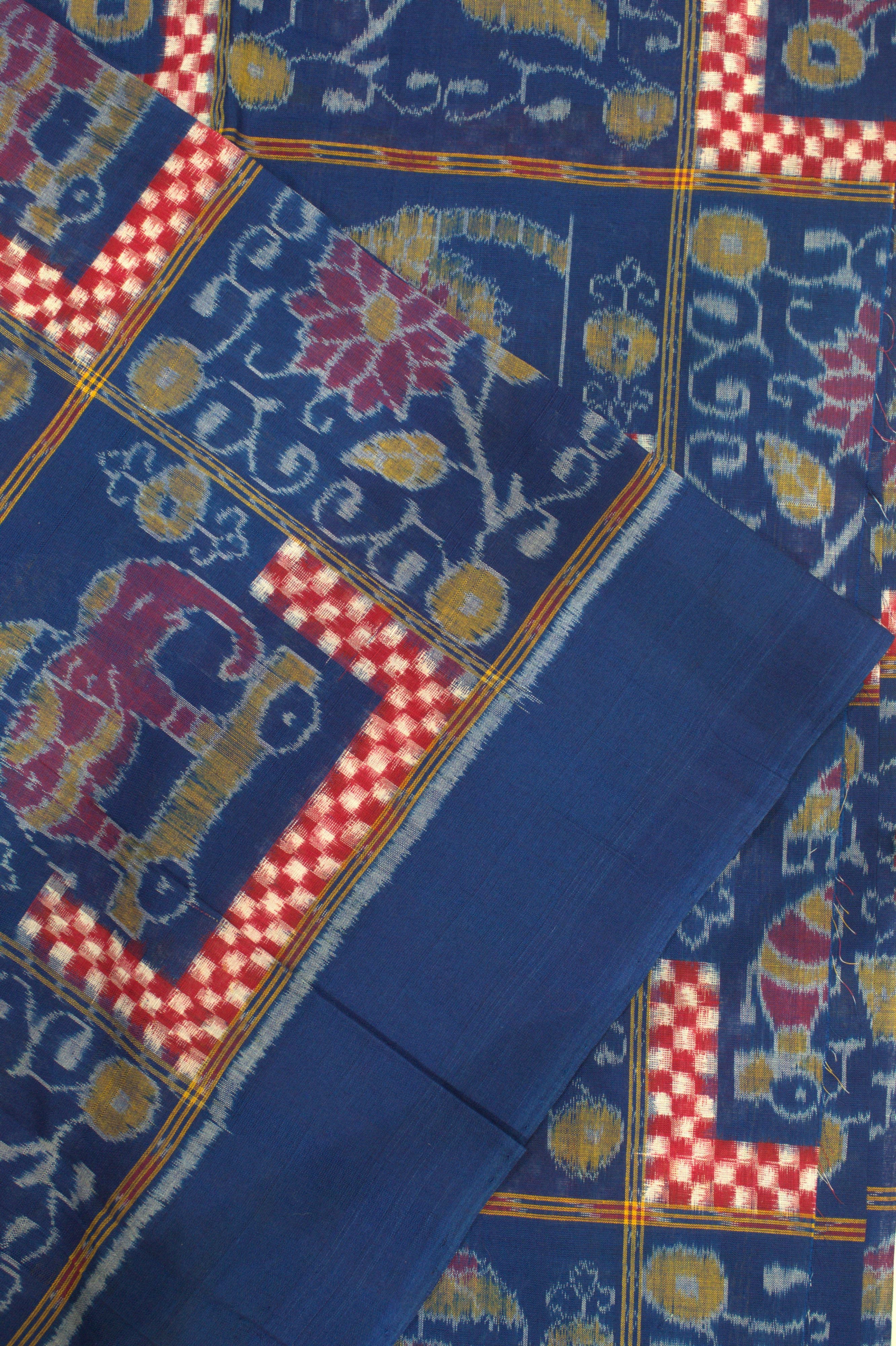 IndianVillèz Blue Floral Motif Sambalpuri Ikat Cotton Fabric - view 2