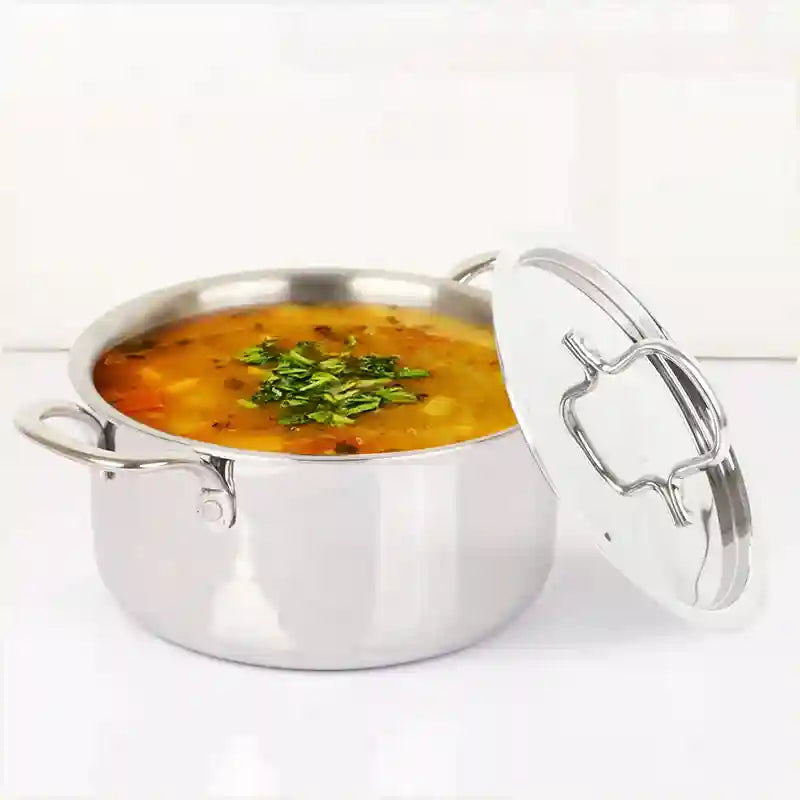 The Indus Valley TurboCuk Tri-ply Stainless Steel Casserole/ Cooking Pot/ Sauce Pot+ Steel Lid, Premium Quality, 3 Layer Thick Body, 100% Toxin-free,