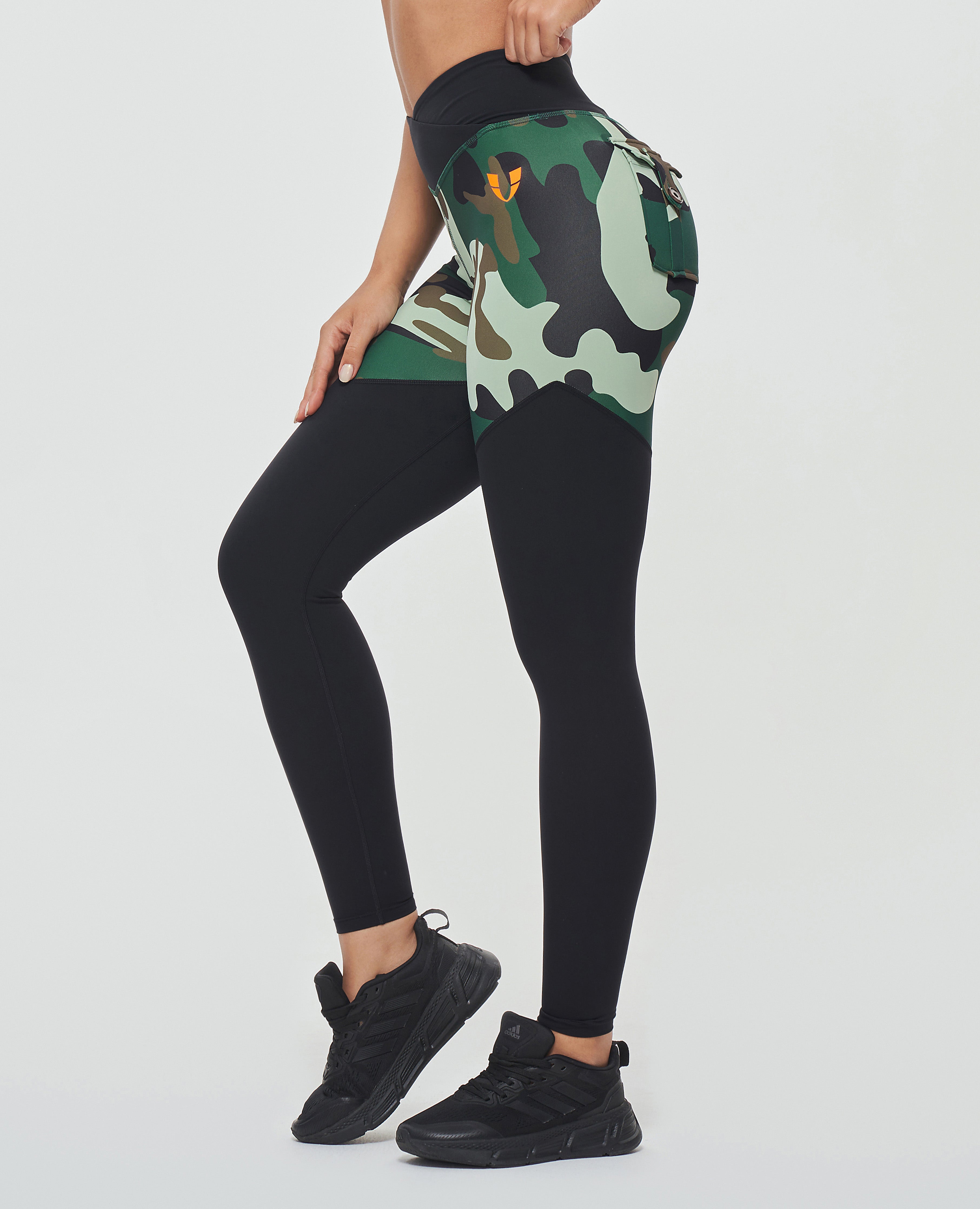 FIRM ABS V-waist Gym Leggings - Green Camo