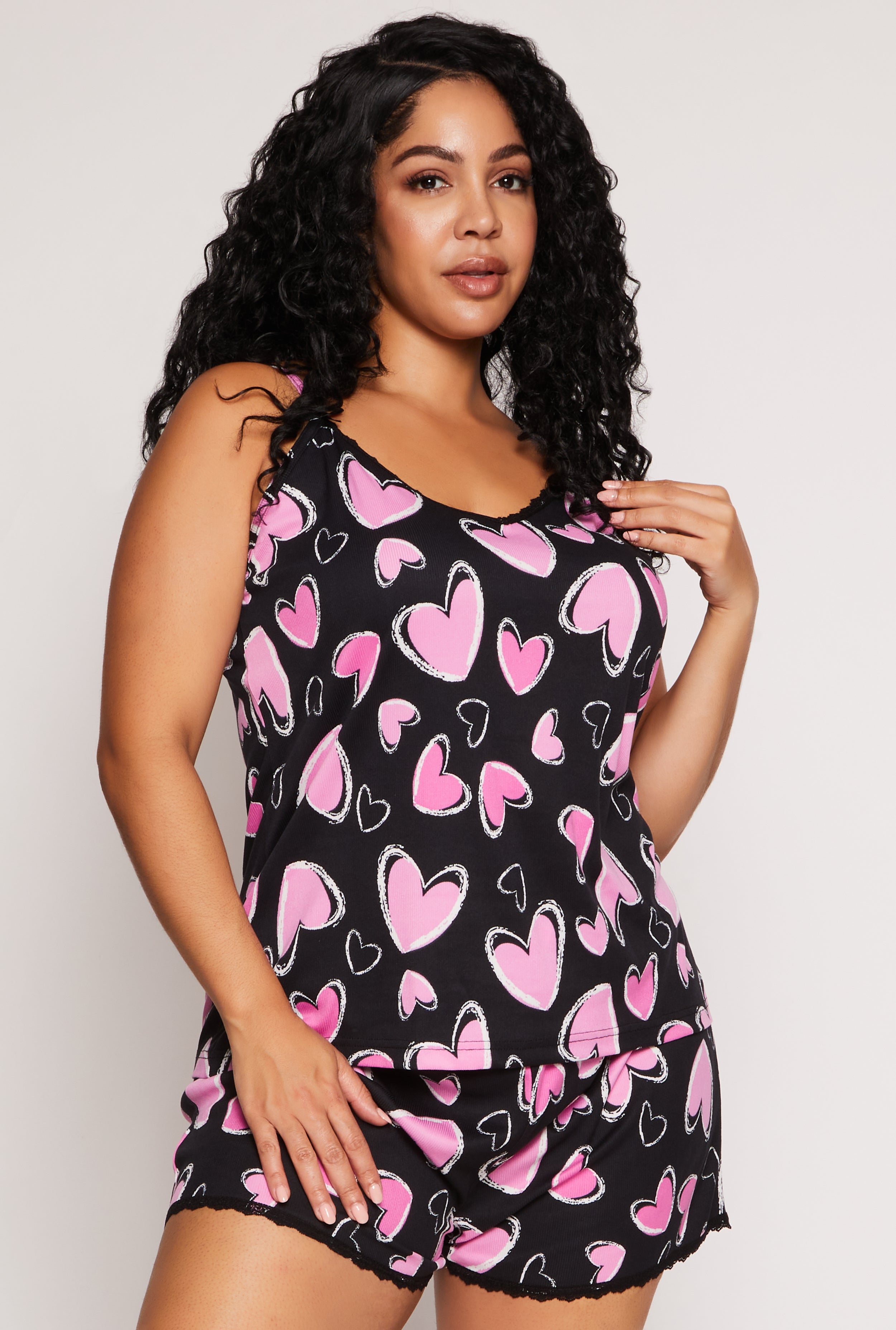 Rainbow Shops Plus Size Heart Print Pajama Cami and Shorts