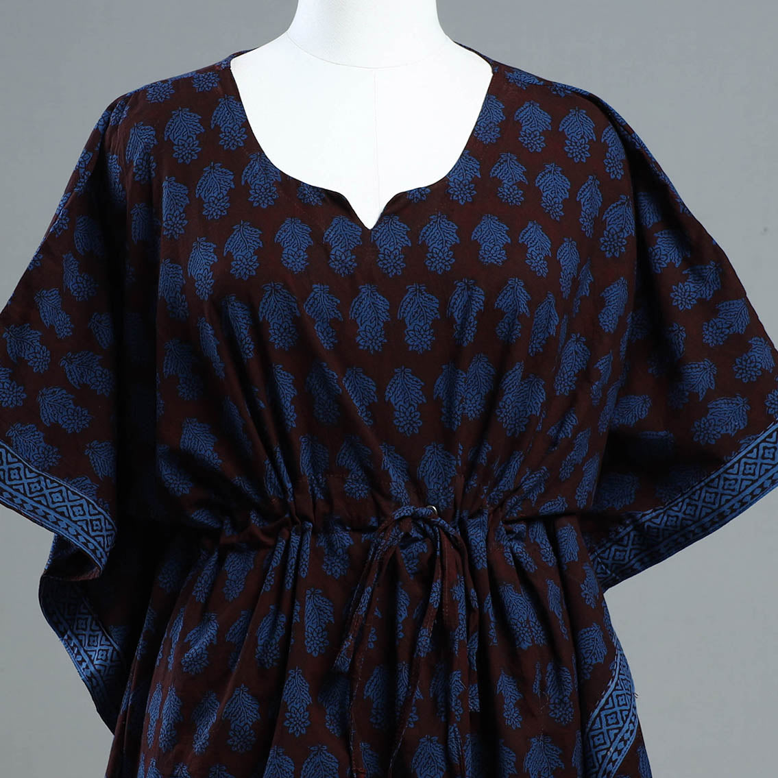 ITOKRI CASUALS Blue - Bagh Block Printed Cotton Kaftan with Tie-Up Waist (Short) - view 3