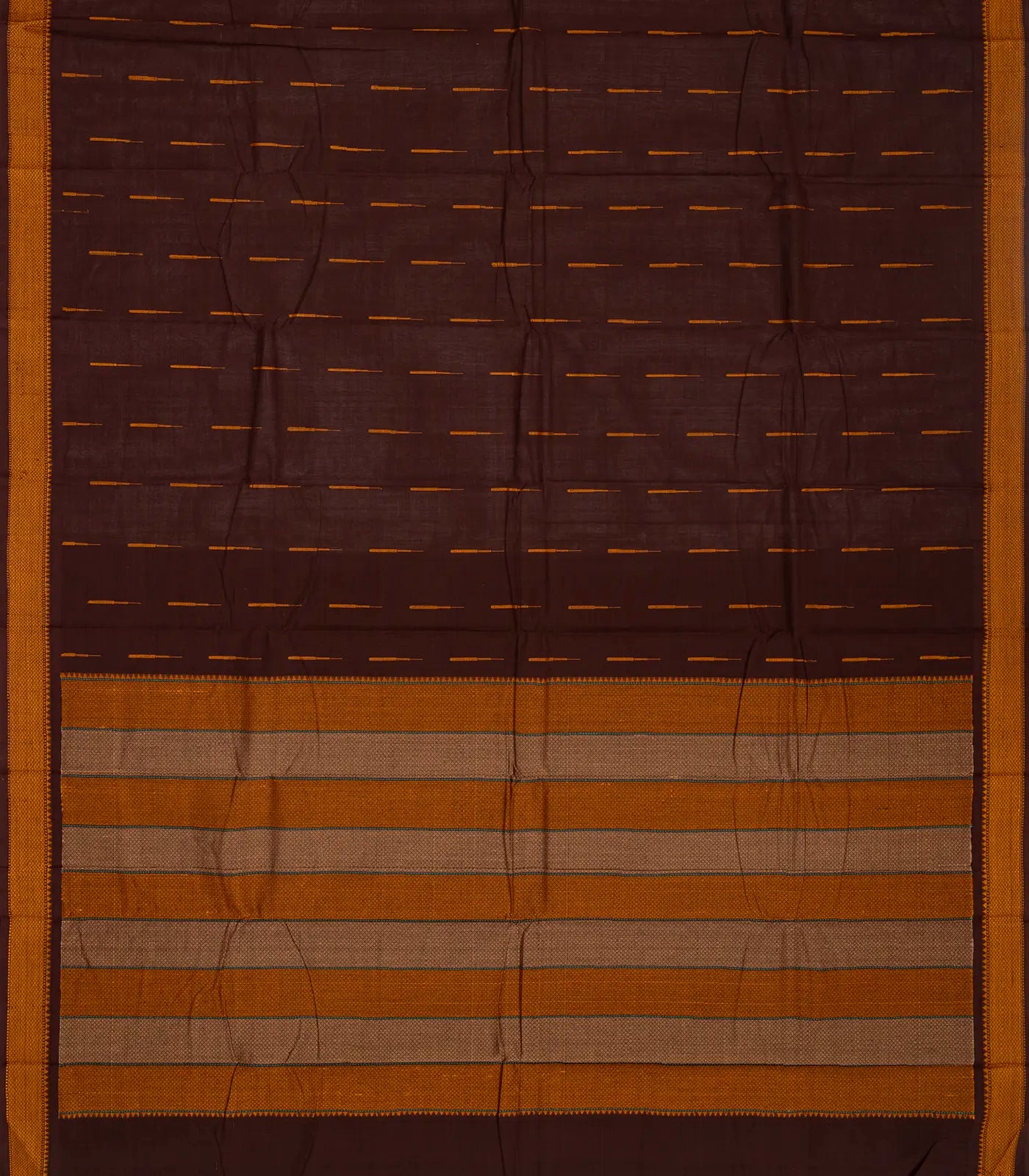 RmKV Dark Brown Handloom Kanchi Cotton Saree With Raindrop Buttas - view 2