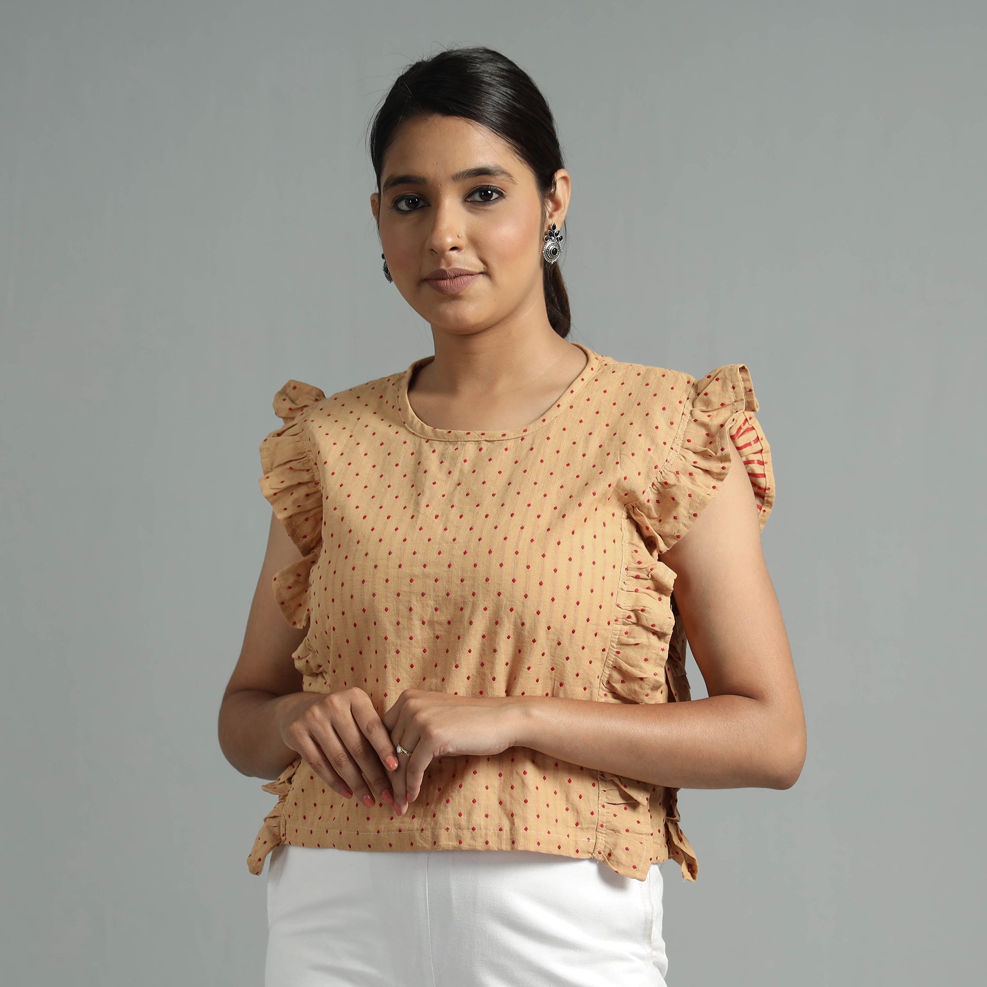 ITOKRI CASUALS Beige - Jacquard Sleeveless Cotton Crop Top