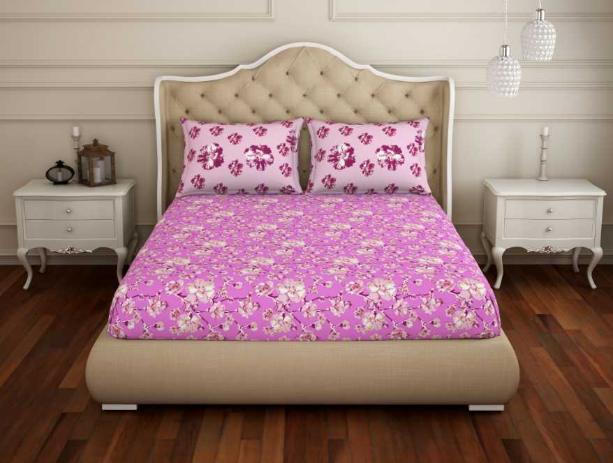 100 cotton double – Spaces India Floral Pink 100% Cotton Double Bedsheet - Atrium By Spaces