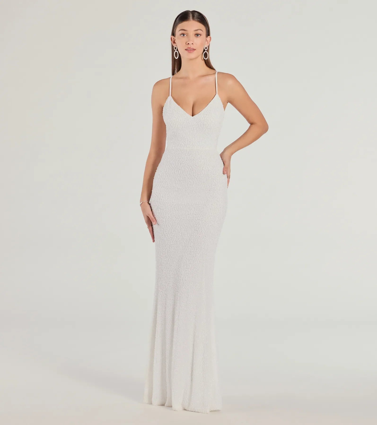 Windsor Rani Sleeveless Strappy Open-Back Beaded Mermaid Dress