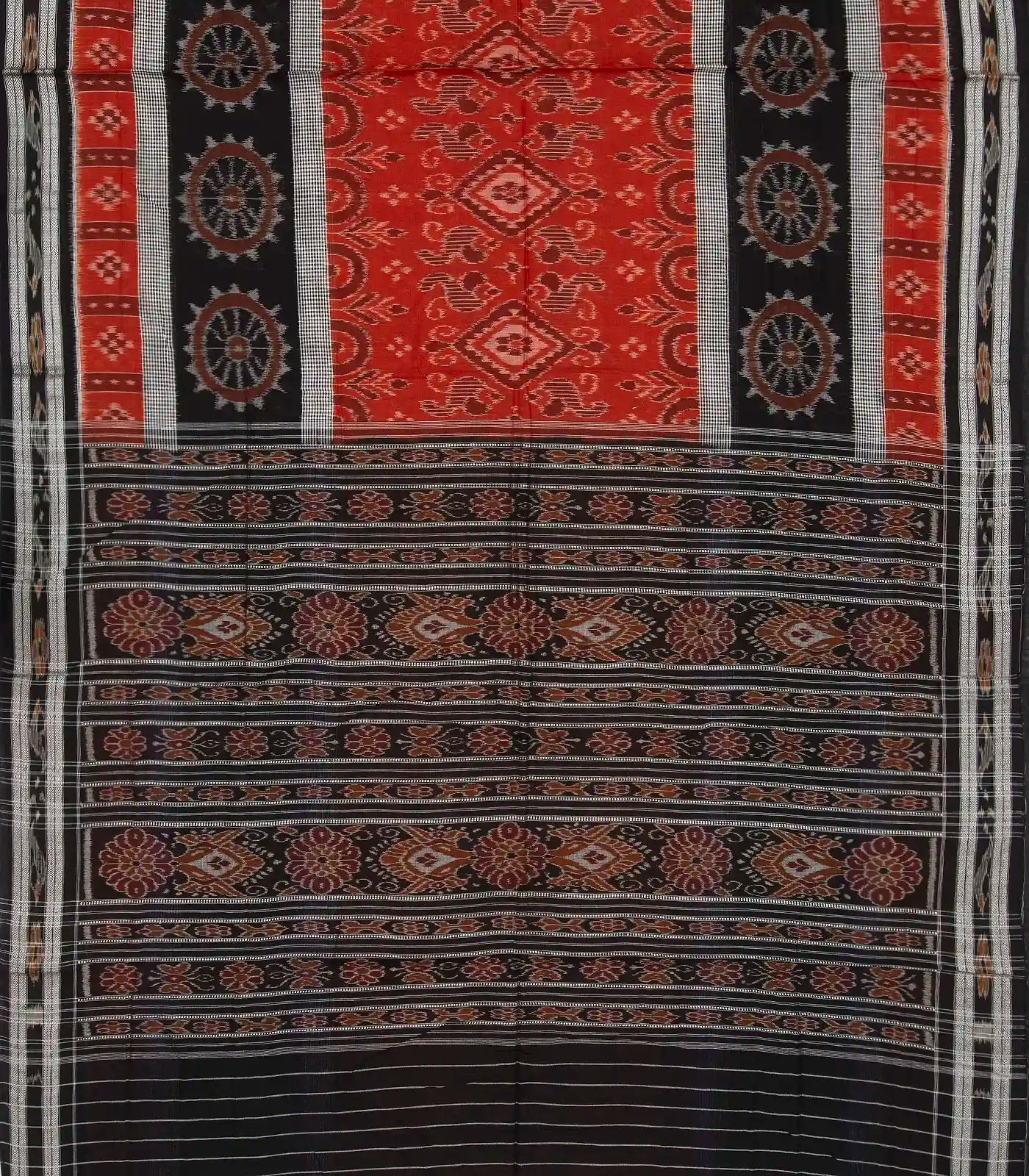RmKV Red Handloom Orissa Cotton Saree With Black Border - view 2