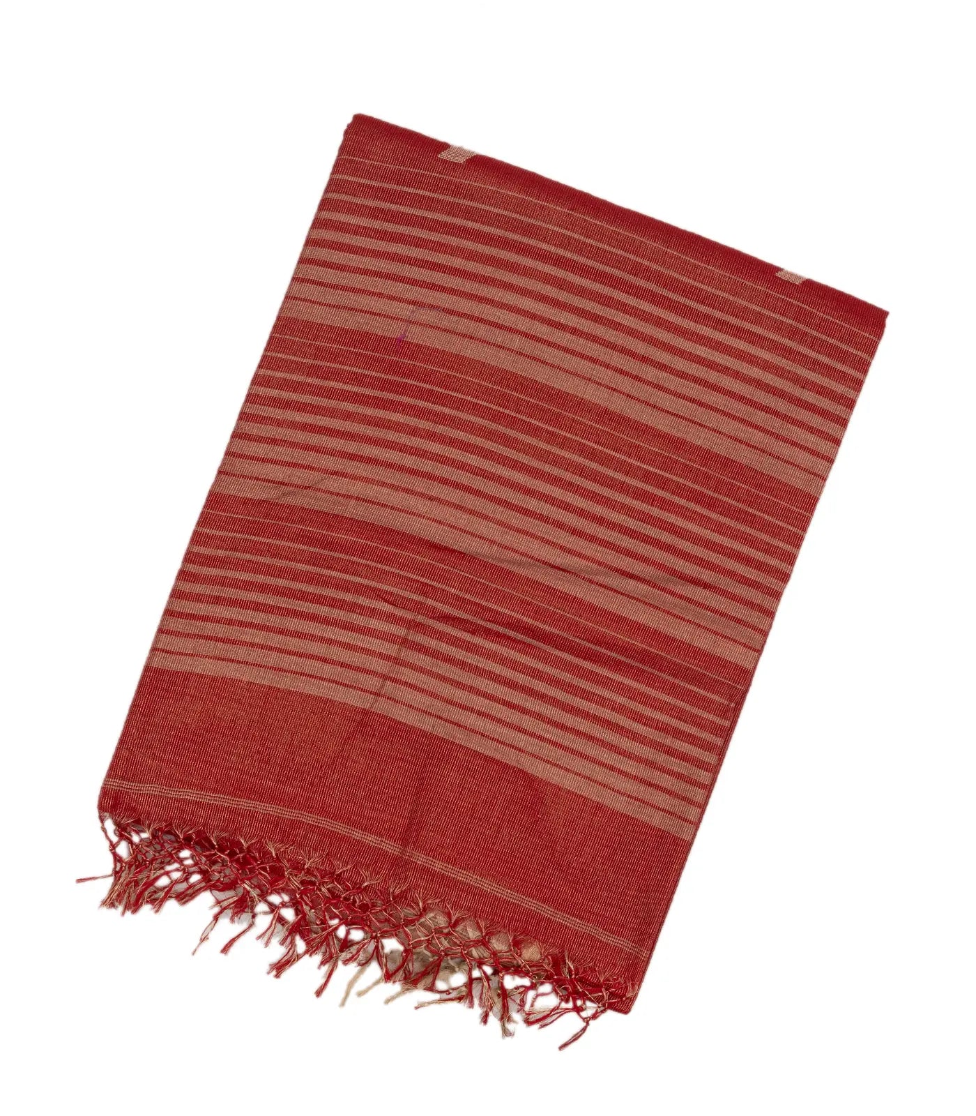 RmKV Red Handloom Bengal Cotton Saree With Floral Buttas & Stripes