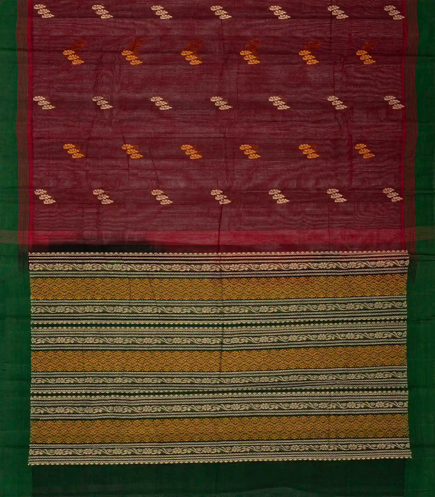 RmKV Maroon Handloom Rasipuram Cotton Saree With Floral Buttas - view 2