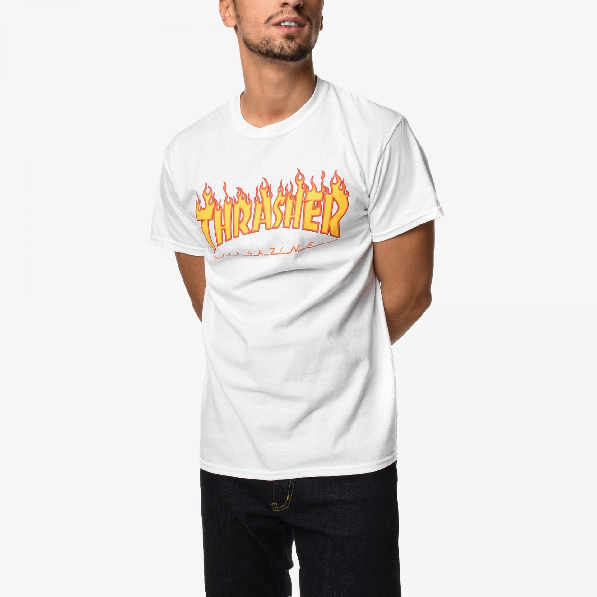 Thrasher | FLAME LOGO T-SHIRT { WHITE - view 4