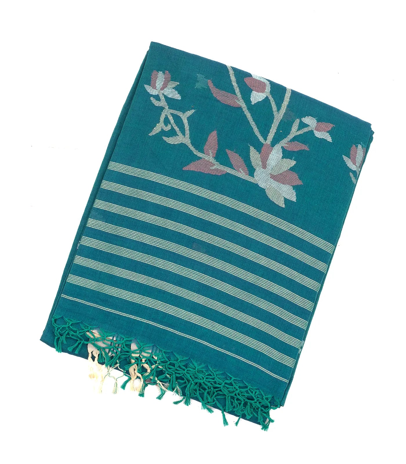 RmKV Cyan Handloom Bengal Cotton Saree With Temple Motifs