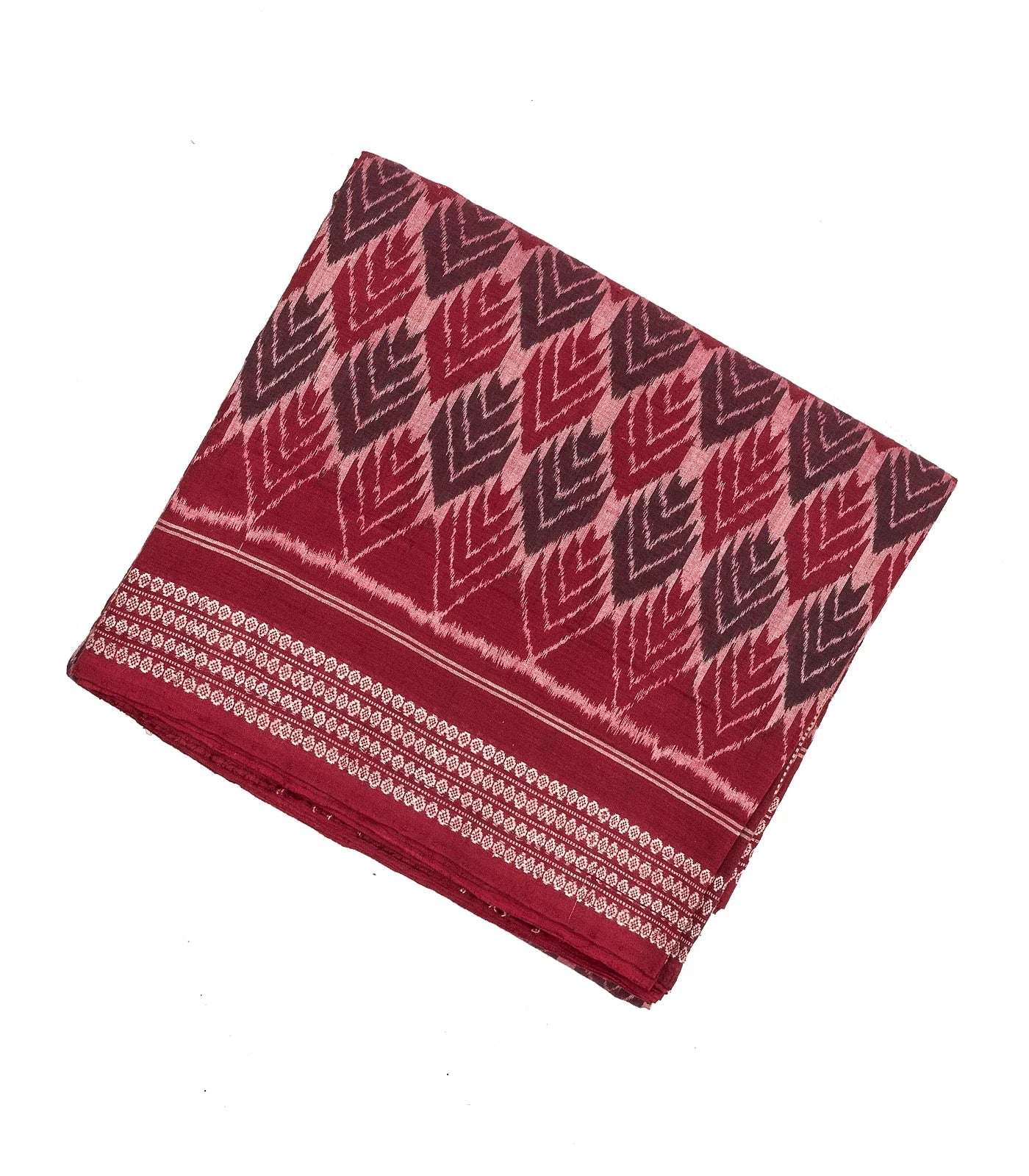RmKV Maroon Handwoven Orissa Cotton Saree With Tie & Dye Flower Motifs
