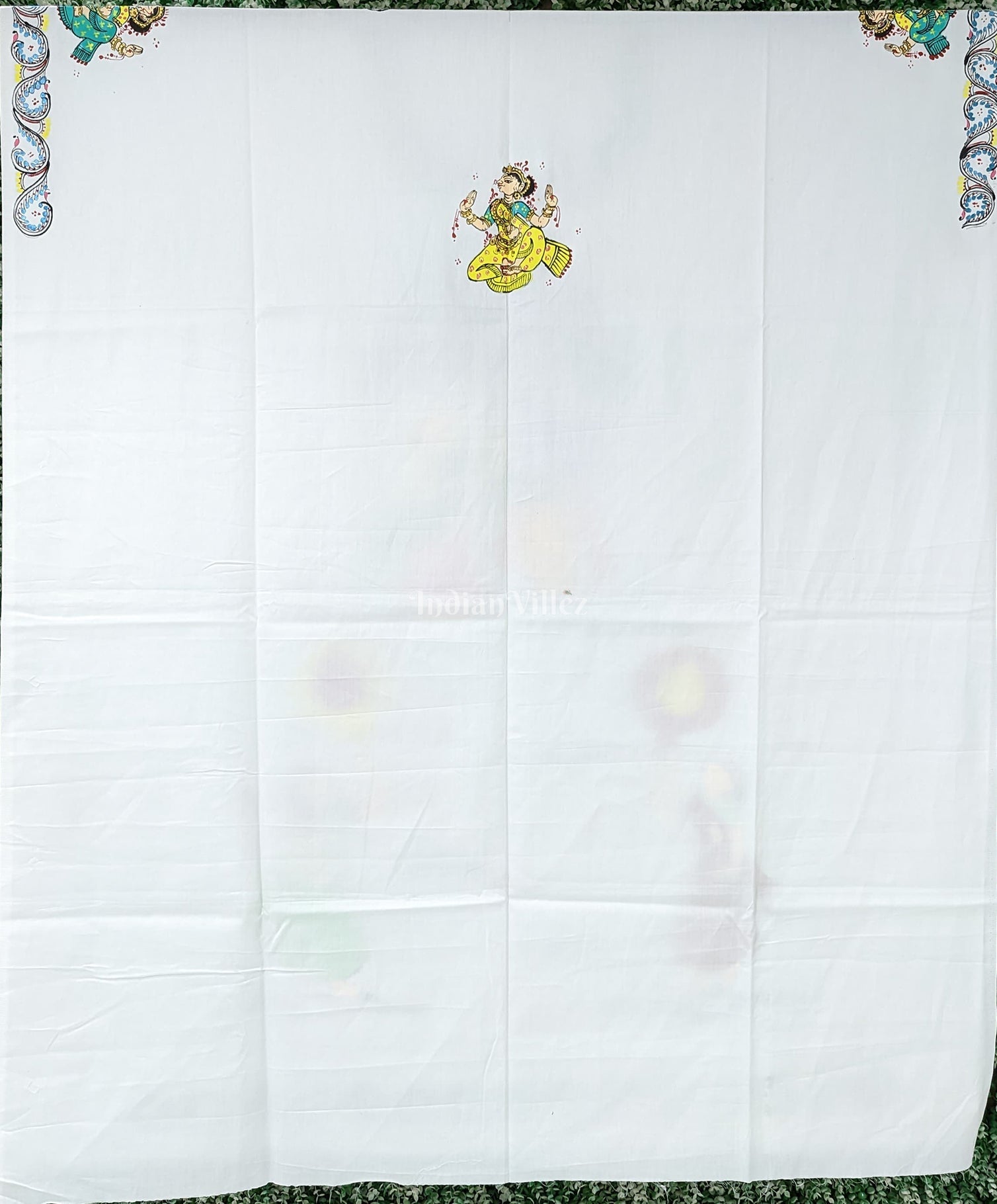 IndianVillèz White Radha Krisha Pattachitra Kurti Cotton Dress Material (Pre Order) - view 2