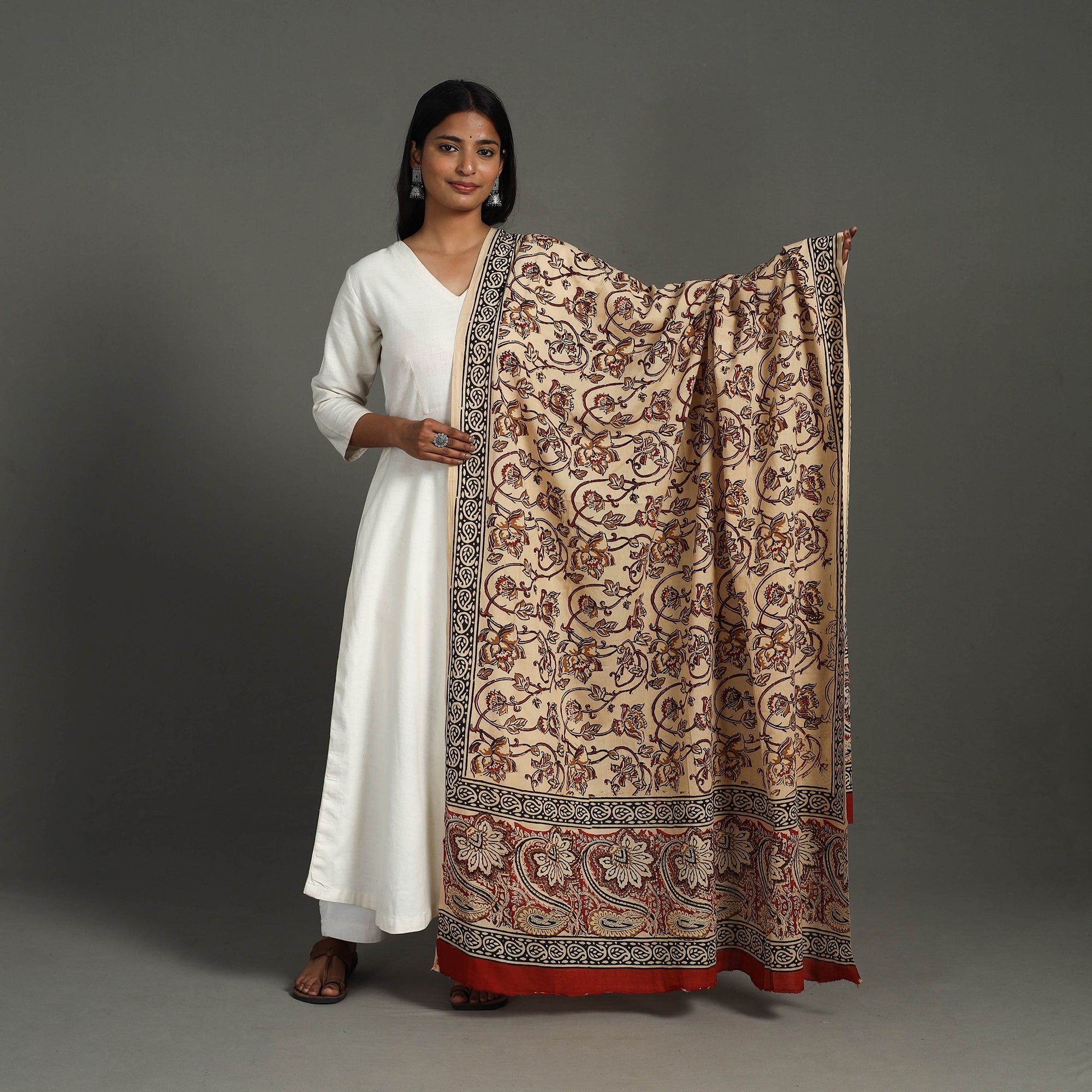 ARTISAN HAND BLOCK PRINTS Beige - Block Printed Mul Cotton Bagru Dupatta 27 - view 2