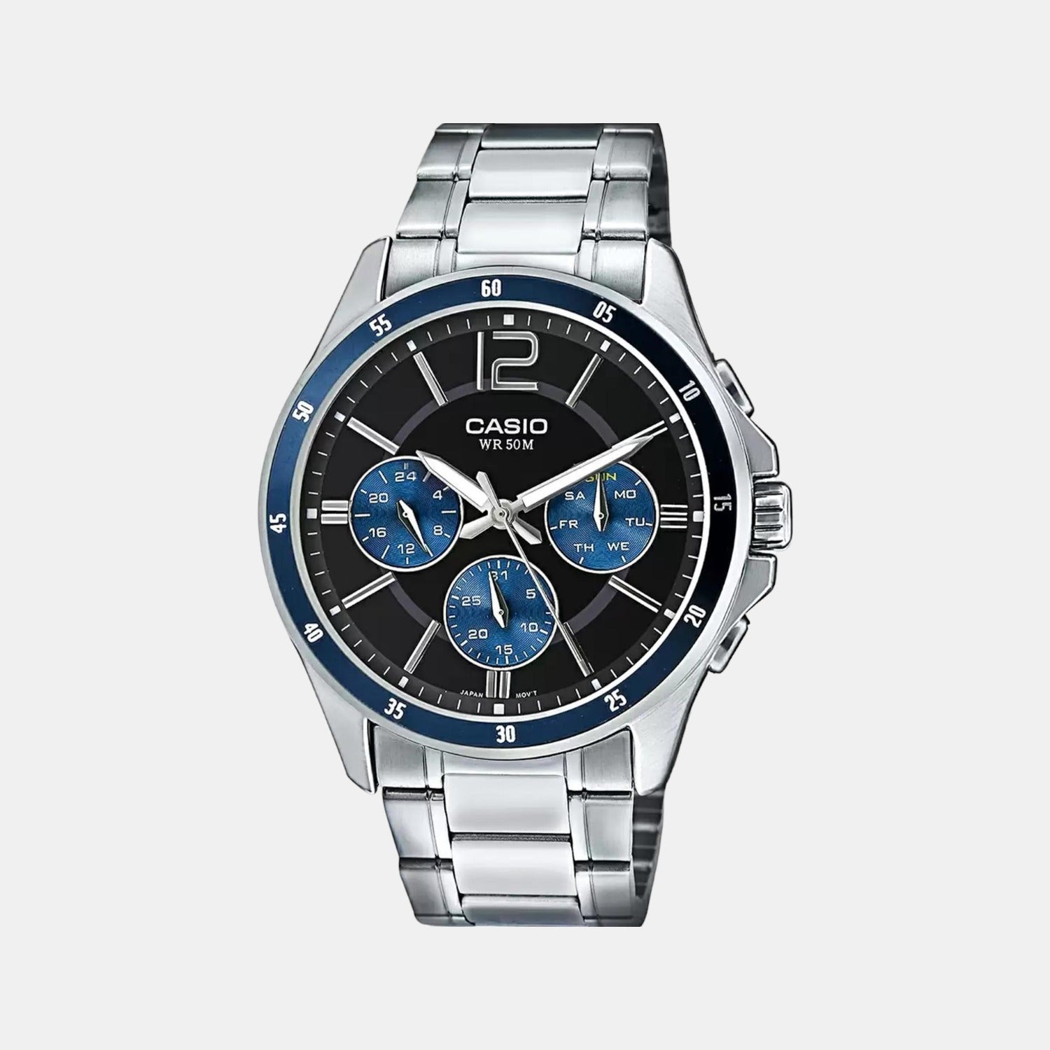 Casio Enticer Men Quartz Black Dial Chronograph Stainless Steel Watch A1646
